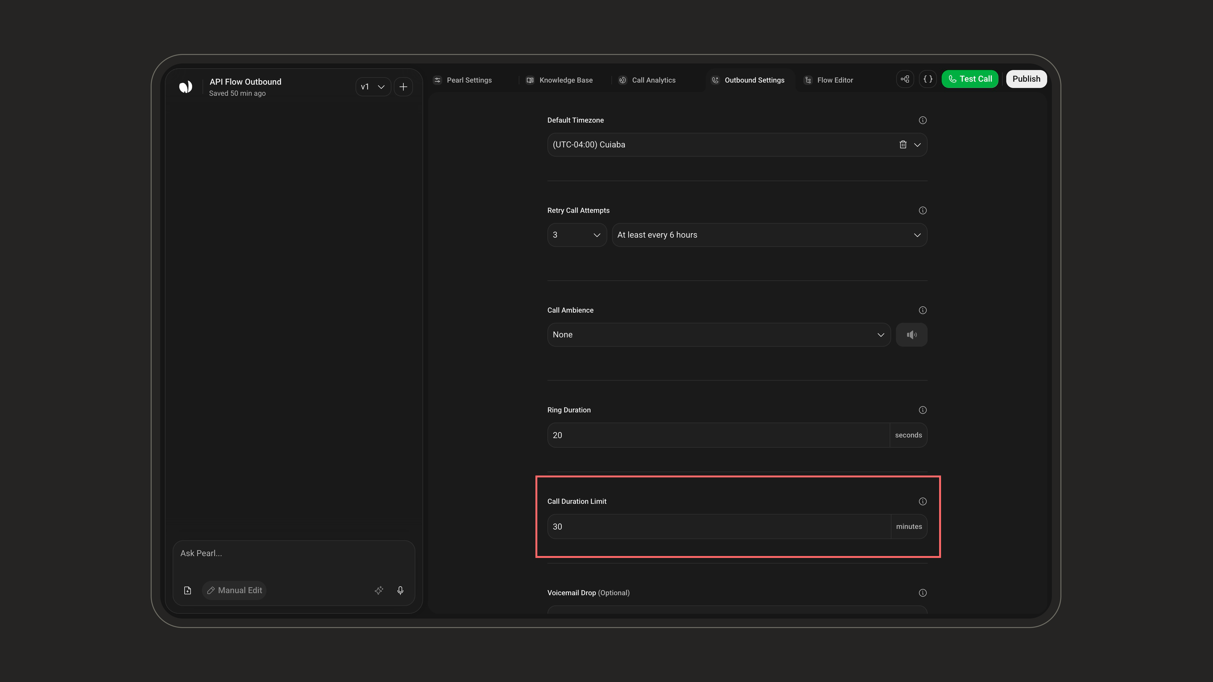 Call Duration Limit setting