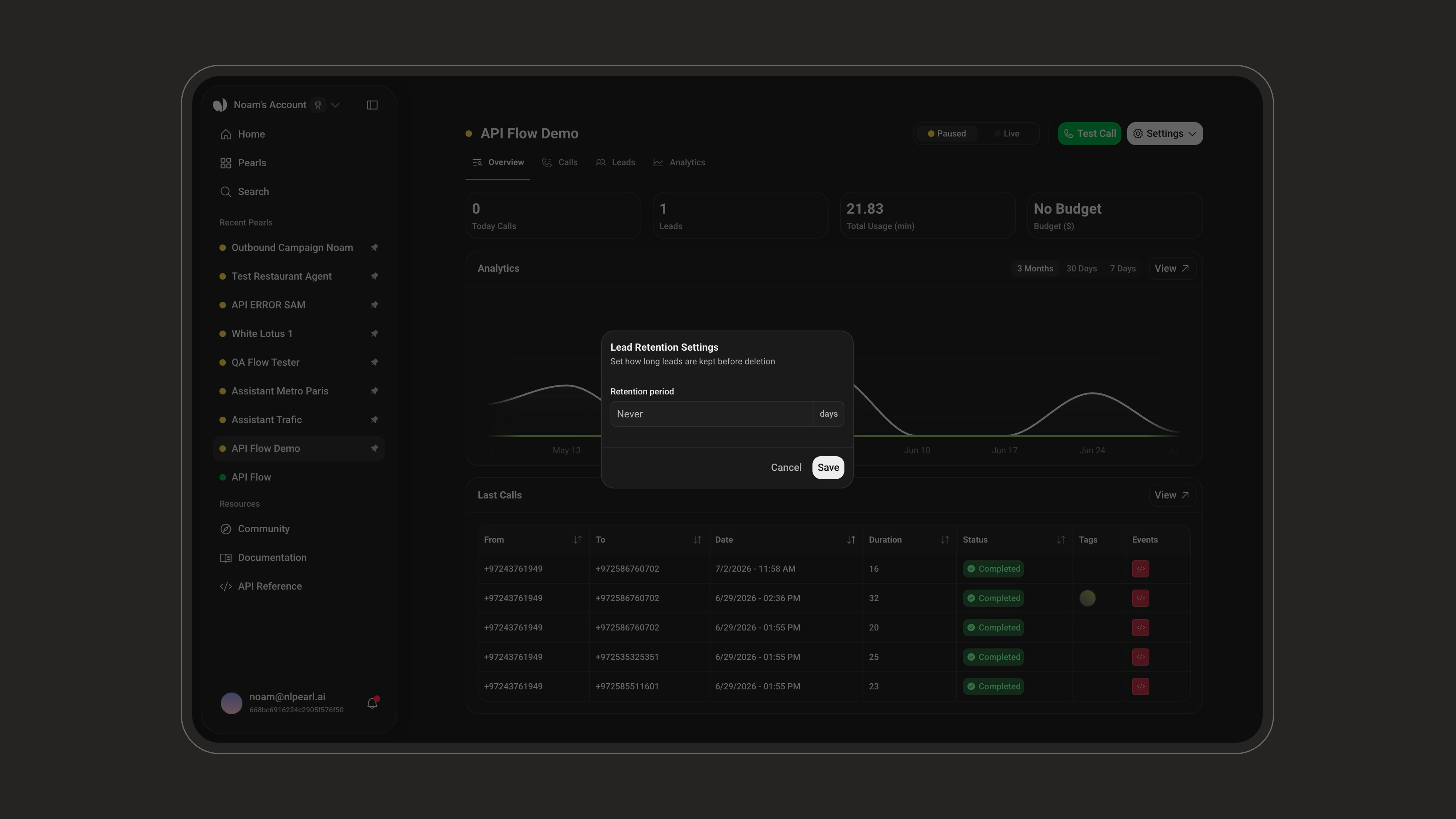 Lead Retention settings