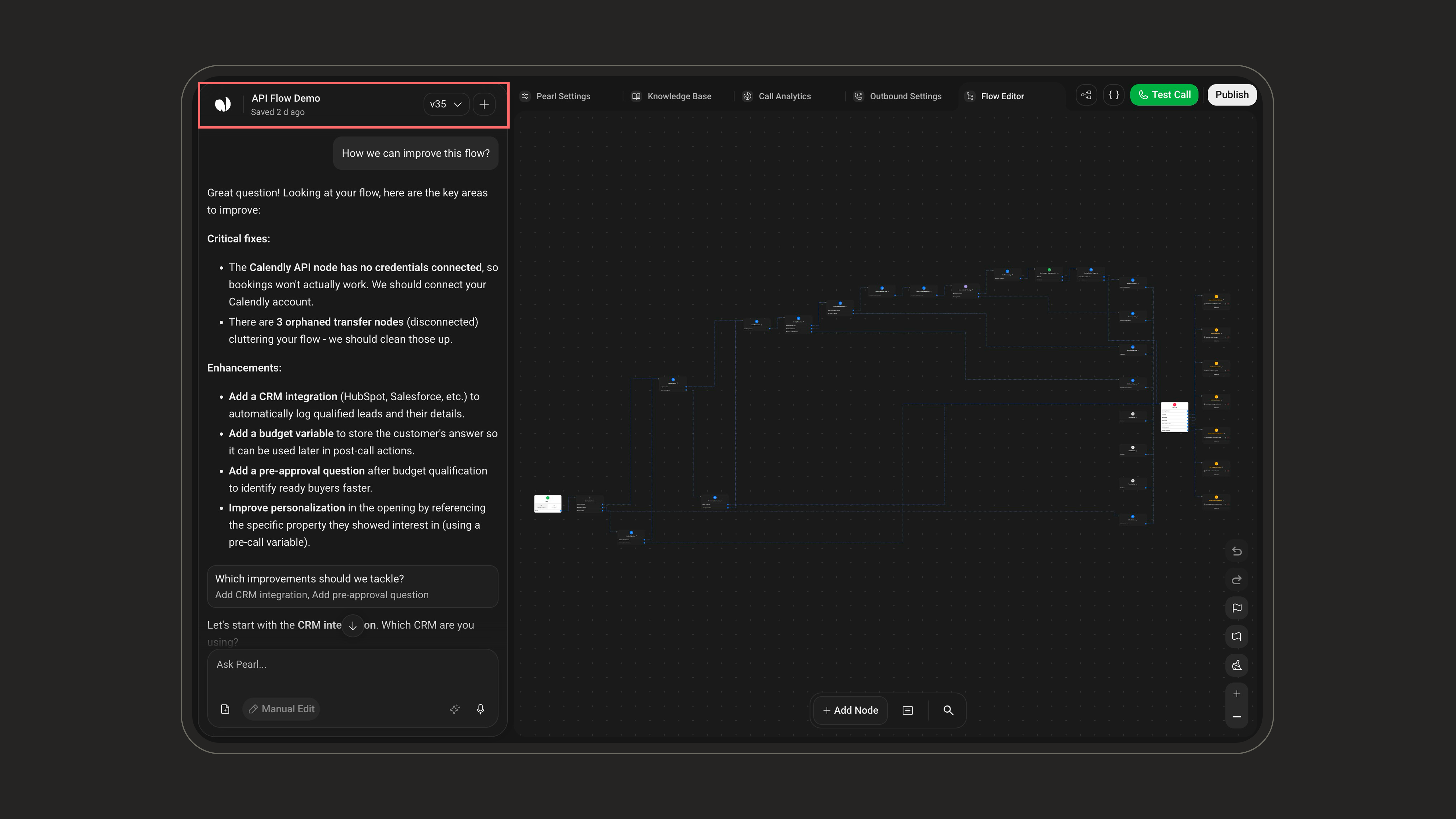PearlVibe header bar with title, version selector, and top-right controls