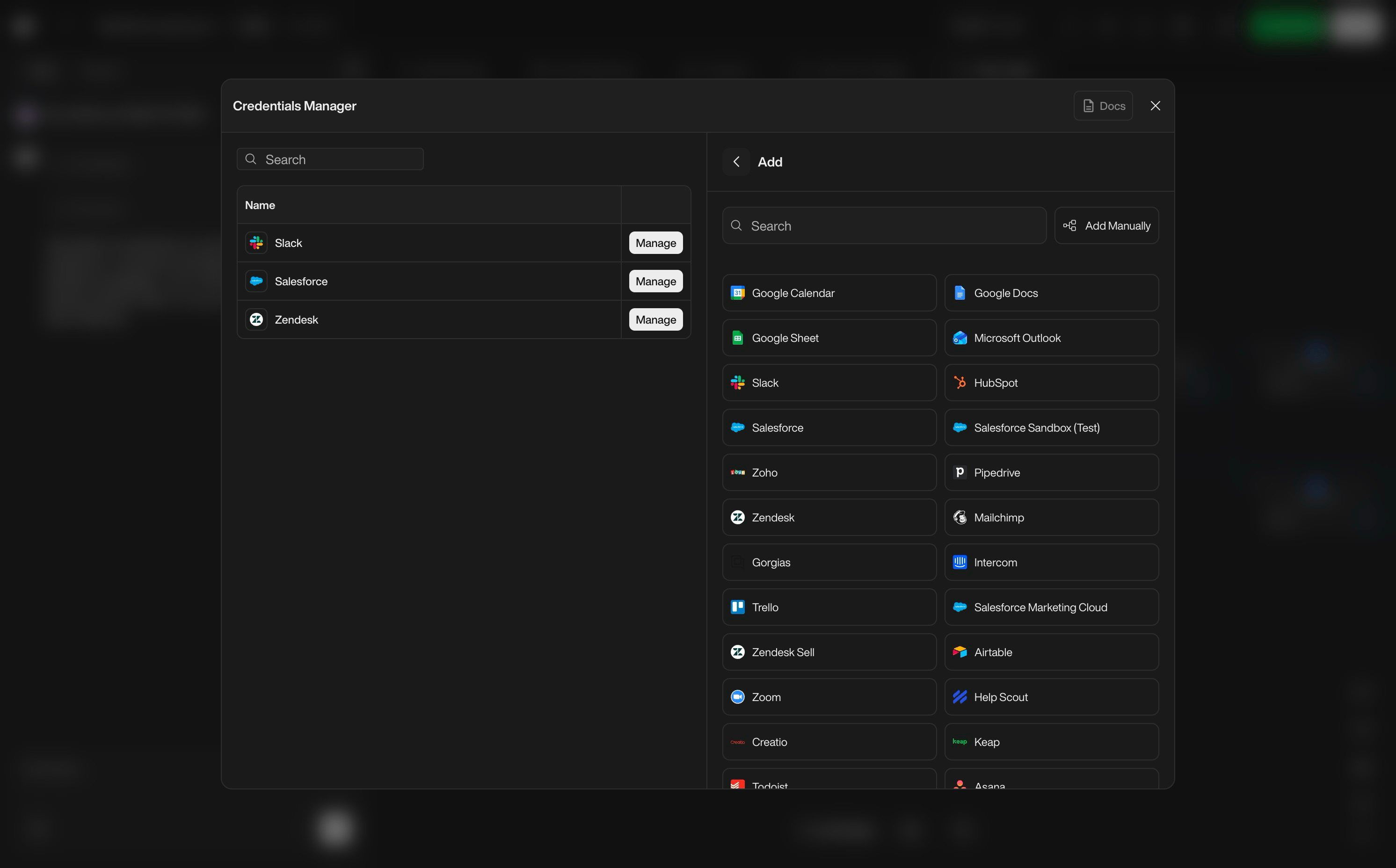 Credentials Manager to connect external systems
