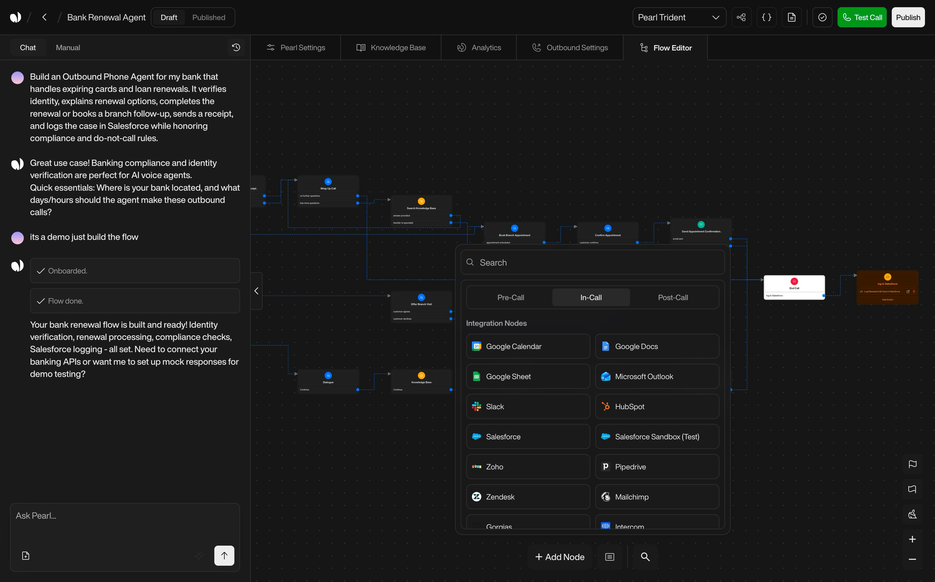 Integration node configured from a credential