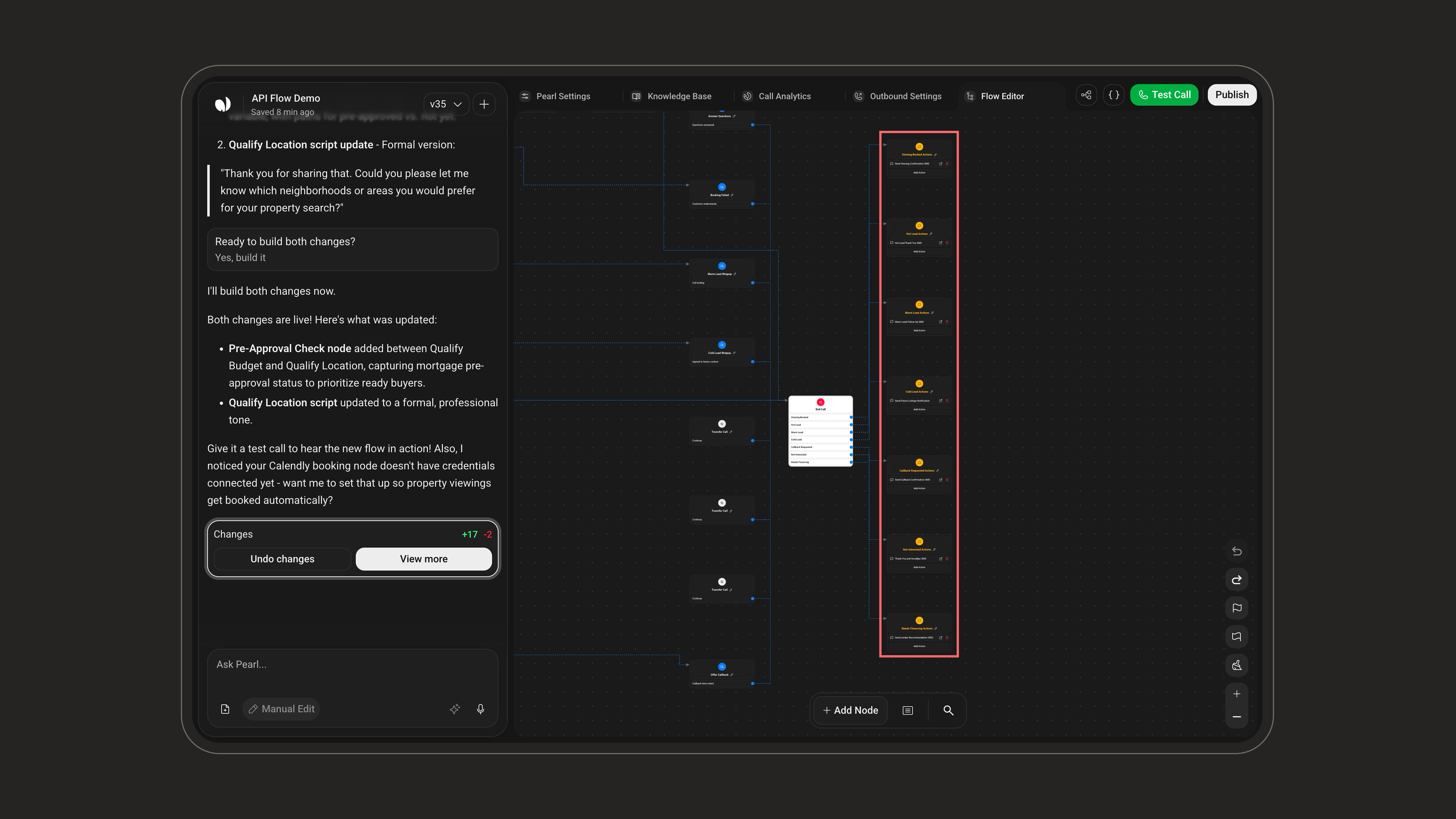 Column of post-call action nodes