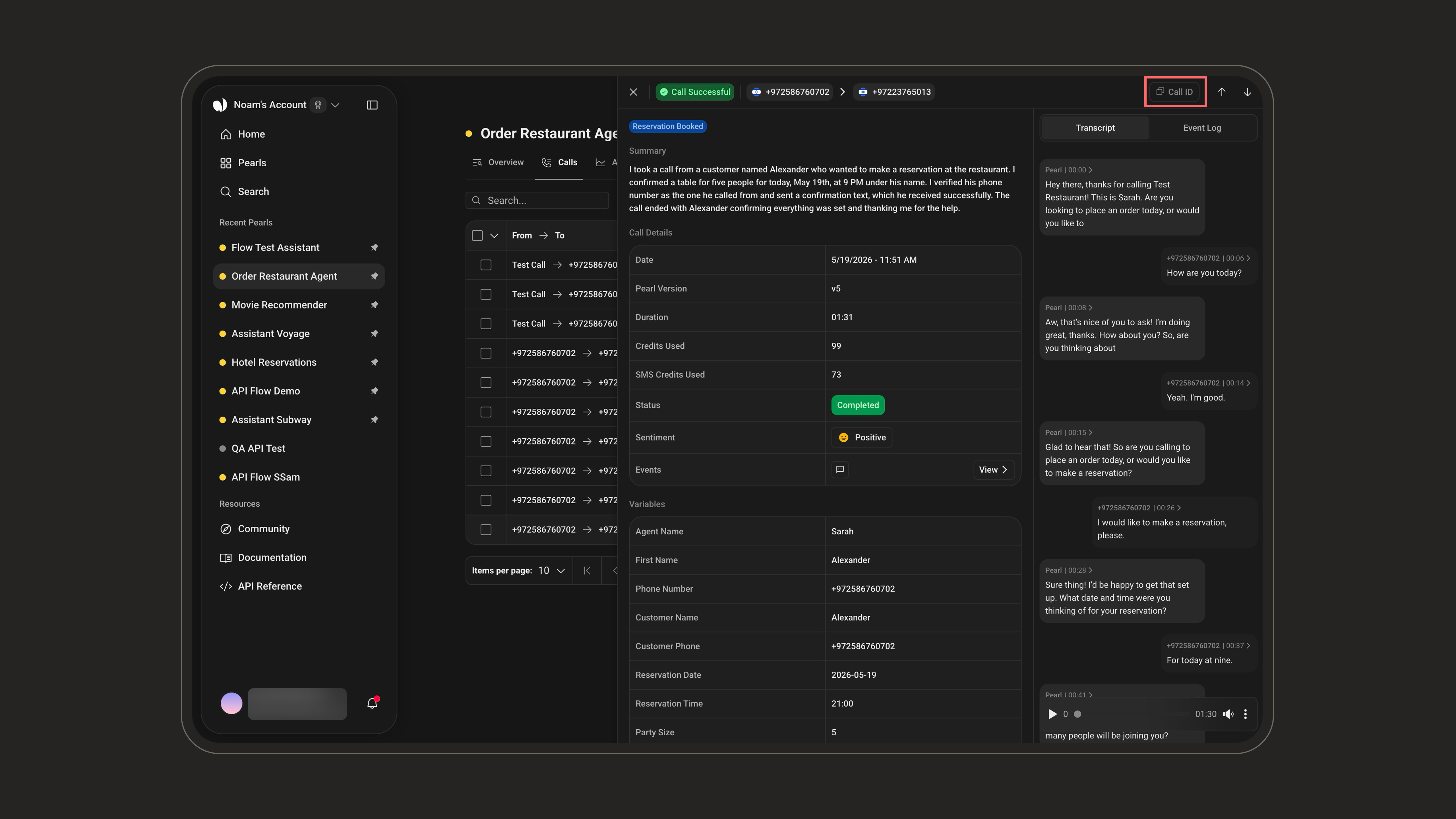 Call ID location in the post-call view