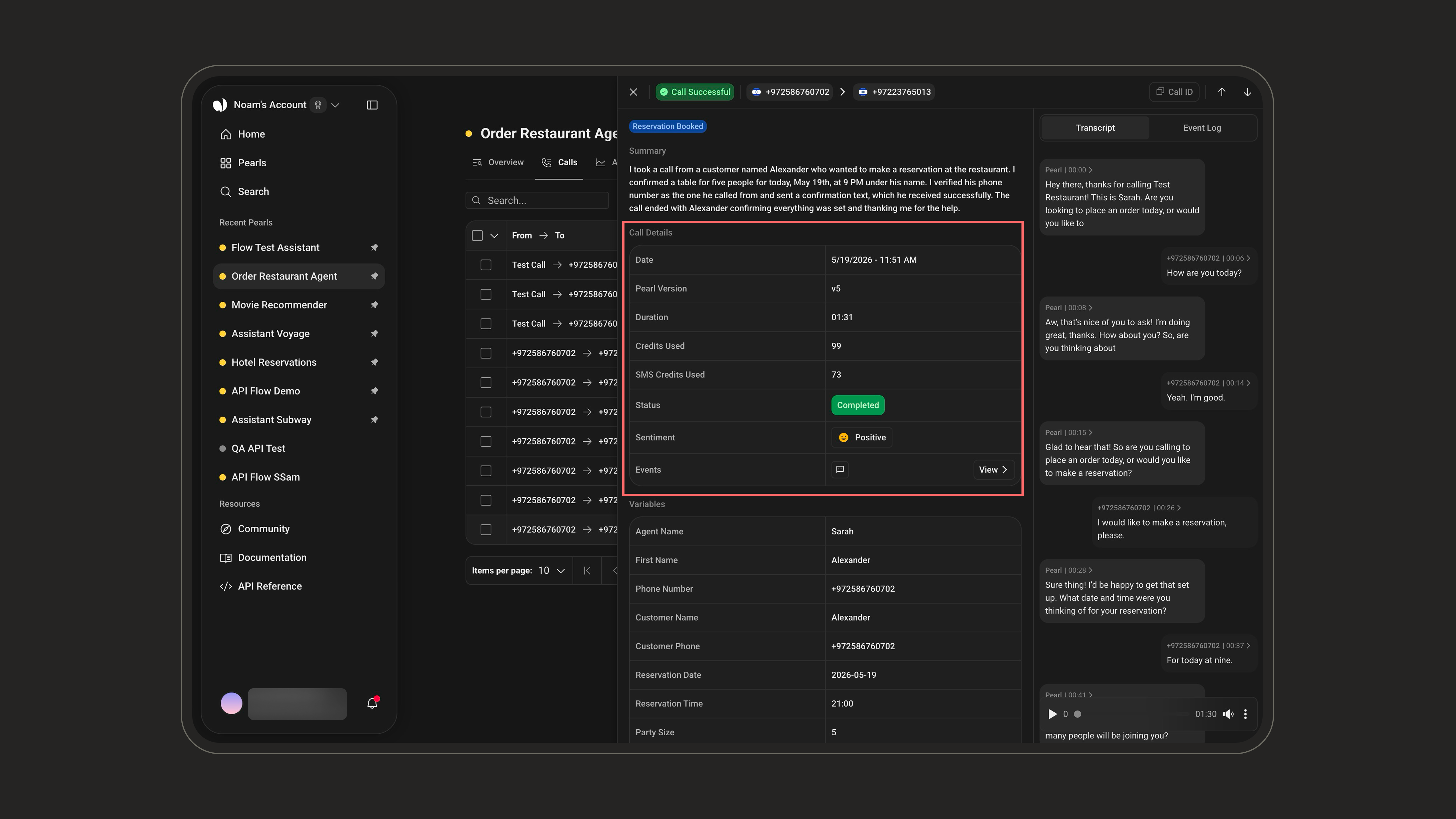 Call Details section in the post-call view