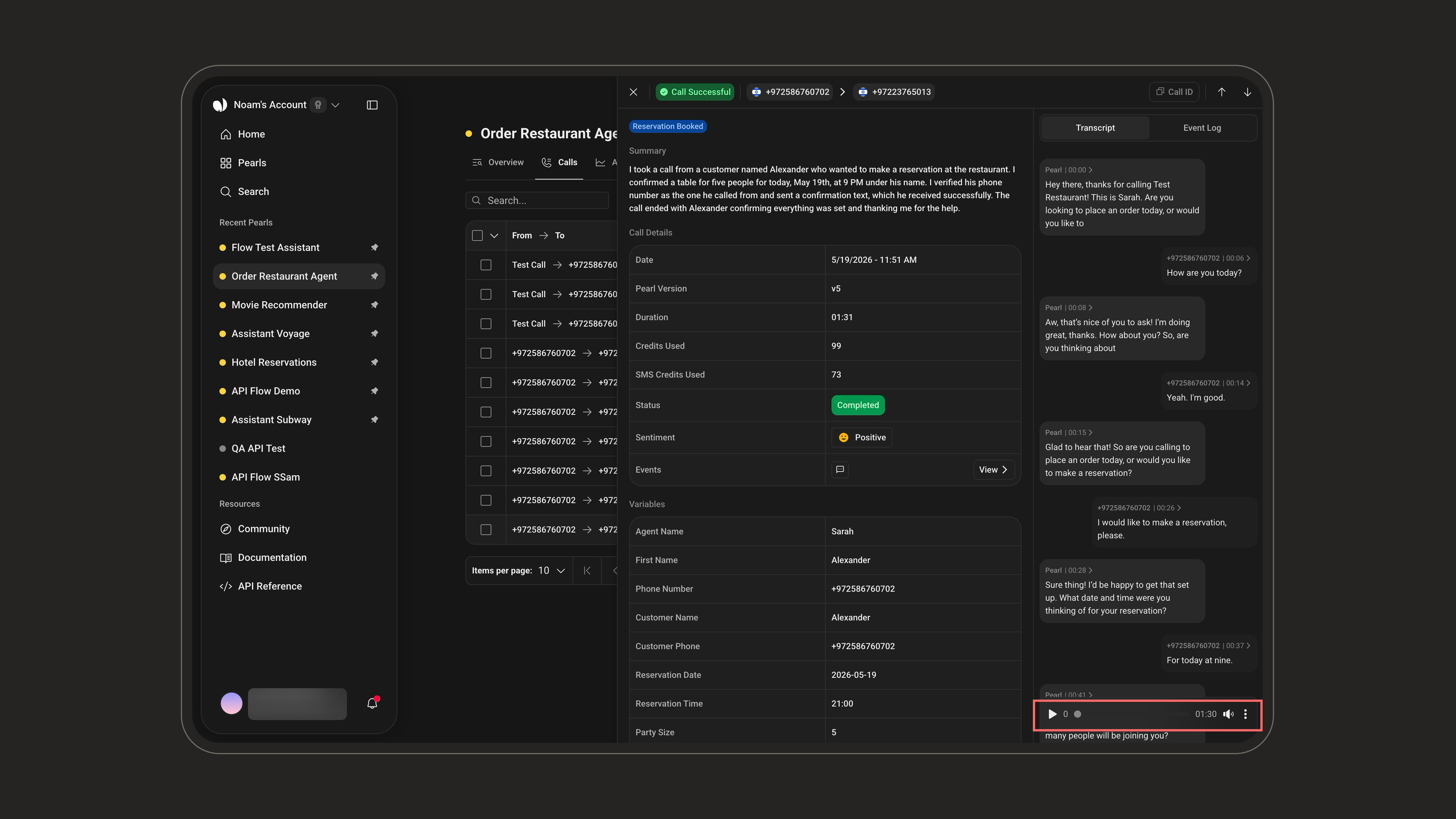 Recording player in the post-call view
