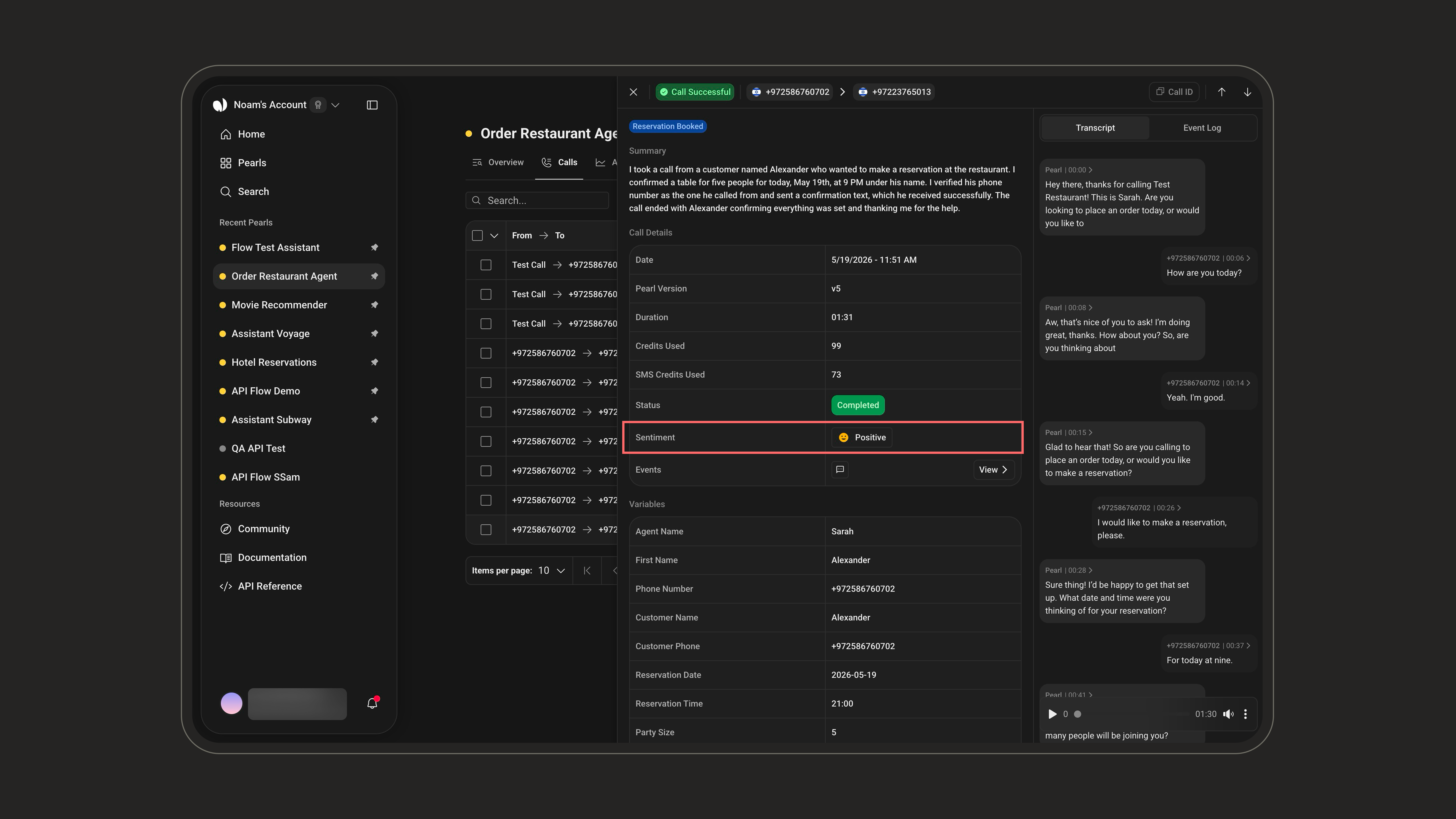 Sentiment analysis in the post-call view