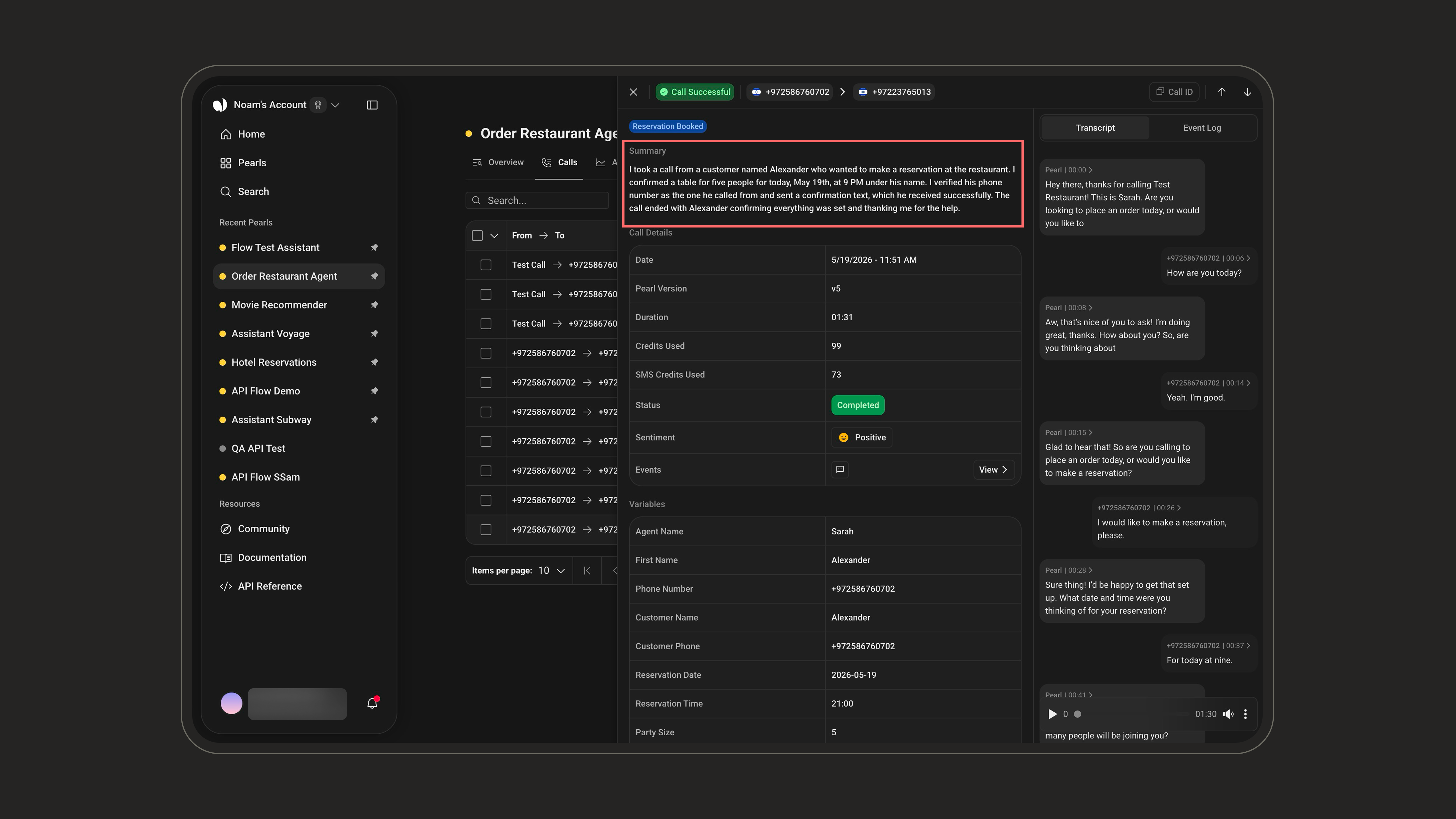 Summary in the post-call view