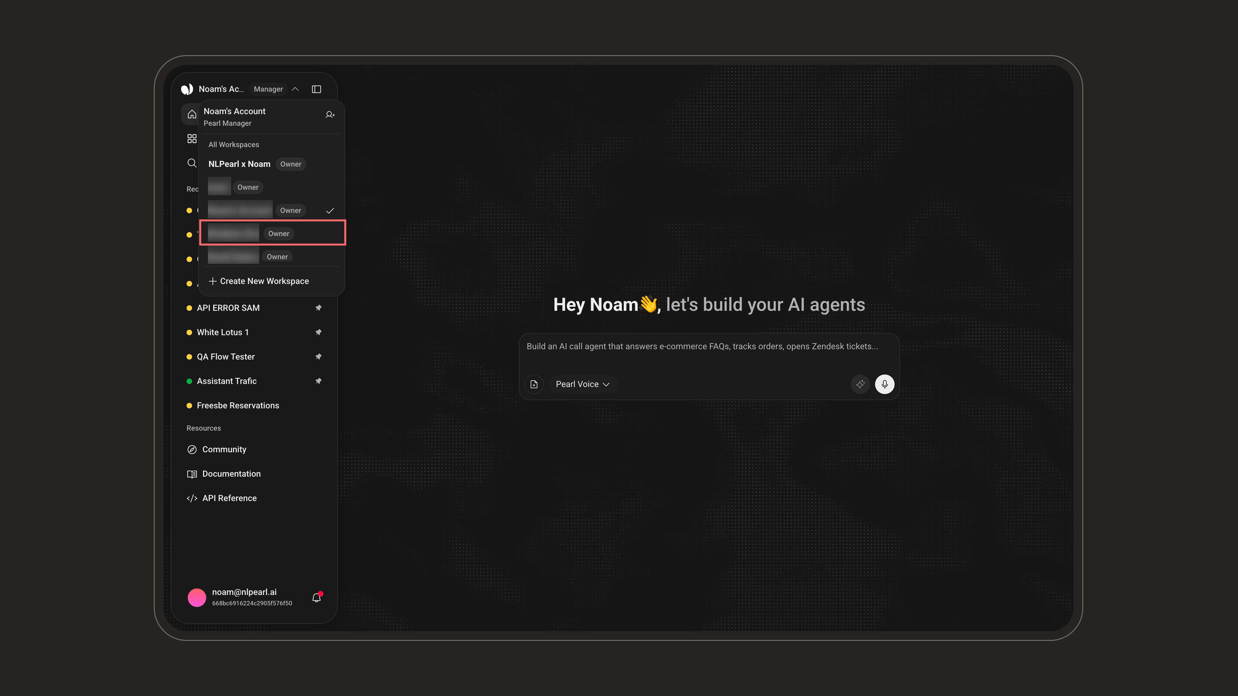 Switch between workspaces