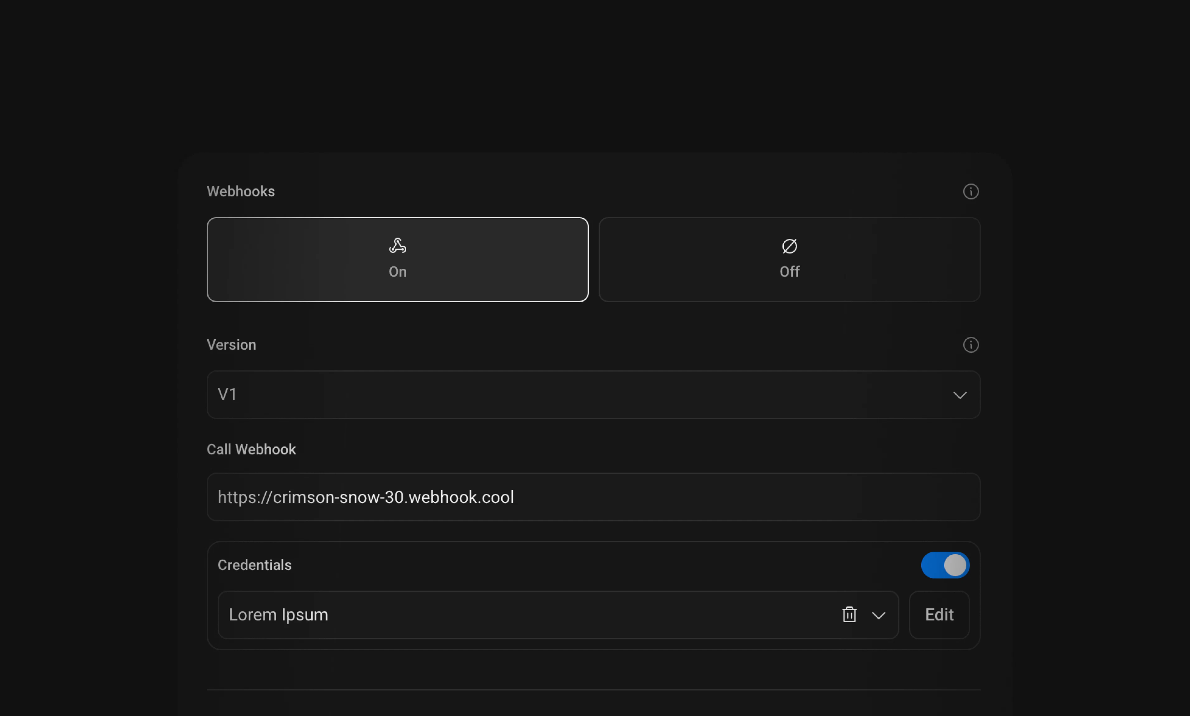 Webhook settings on light mode