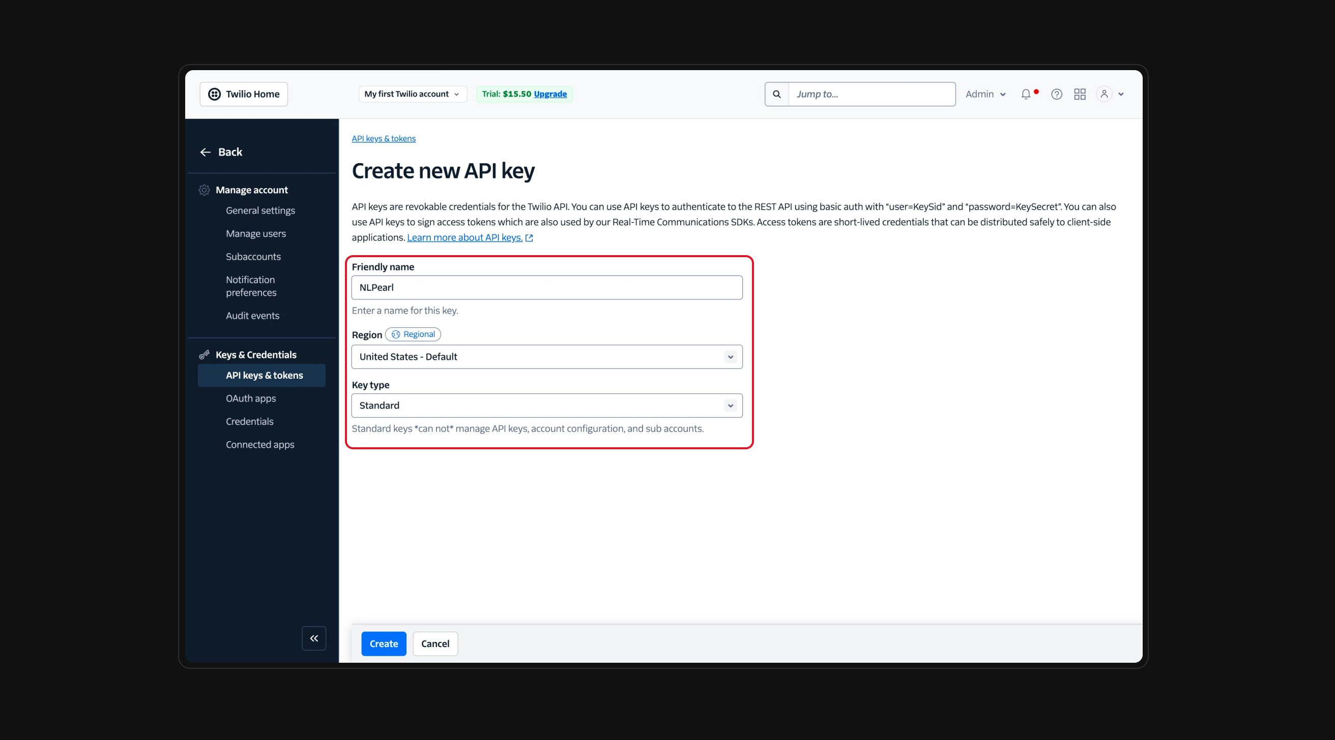 Create API Key – Dark