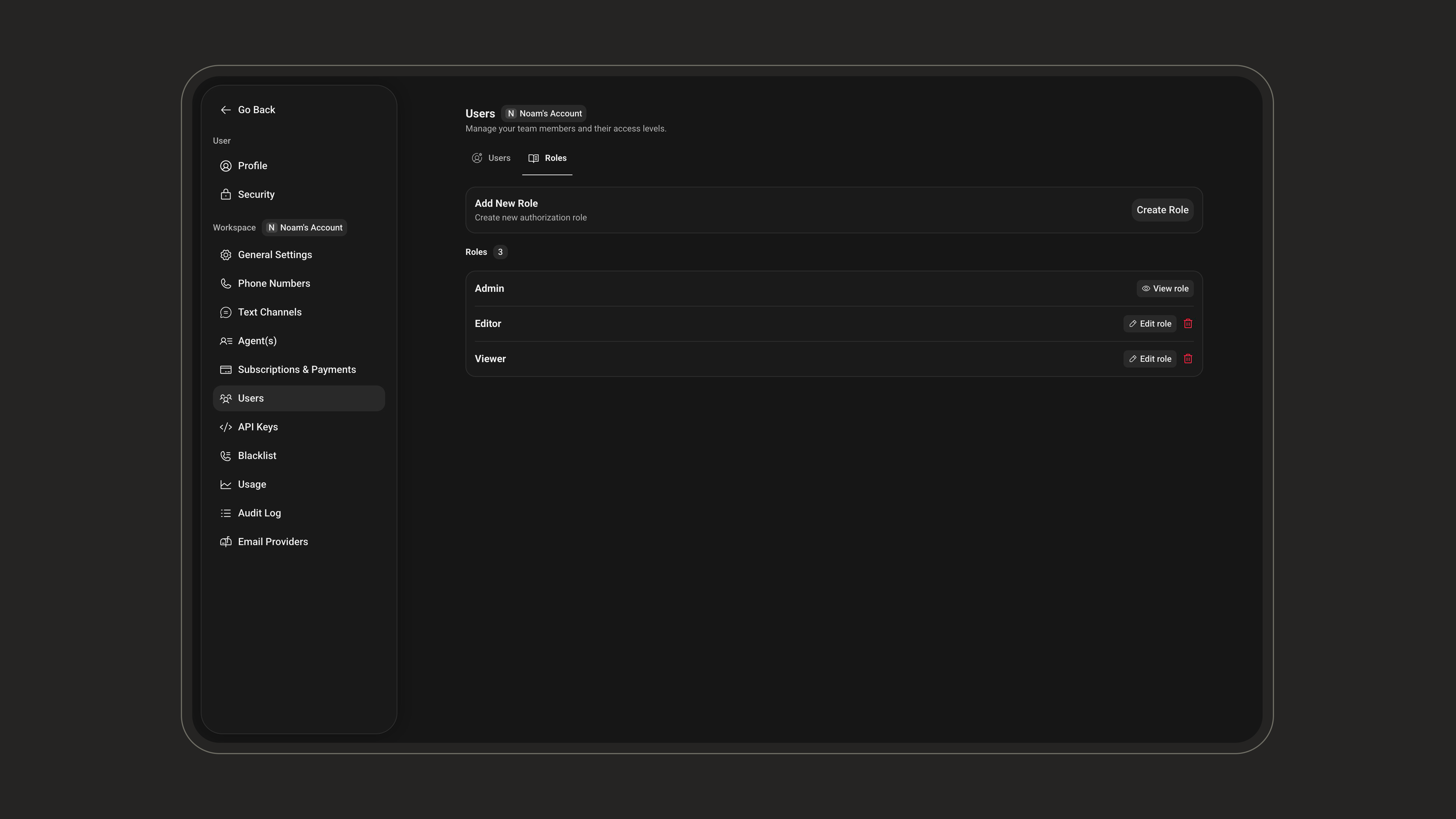 Add role on the Roles tab