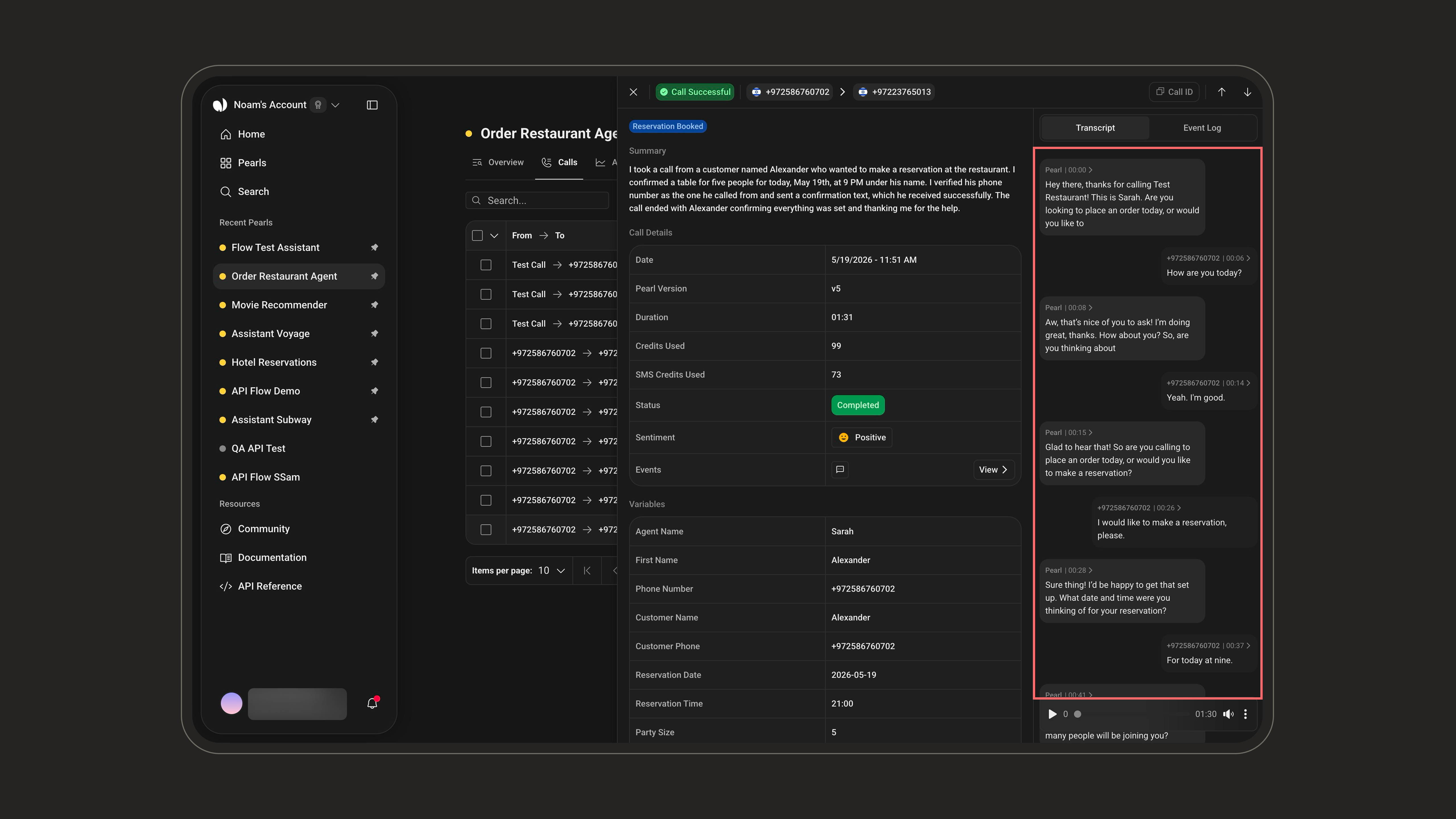 Transcript in the post-call view