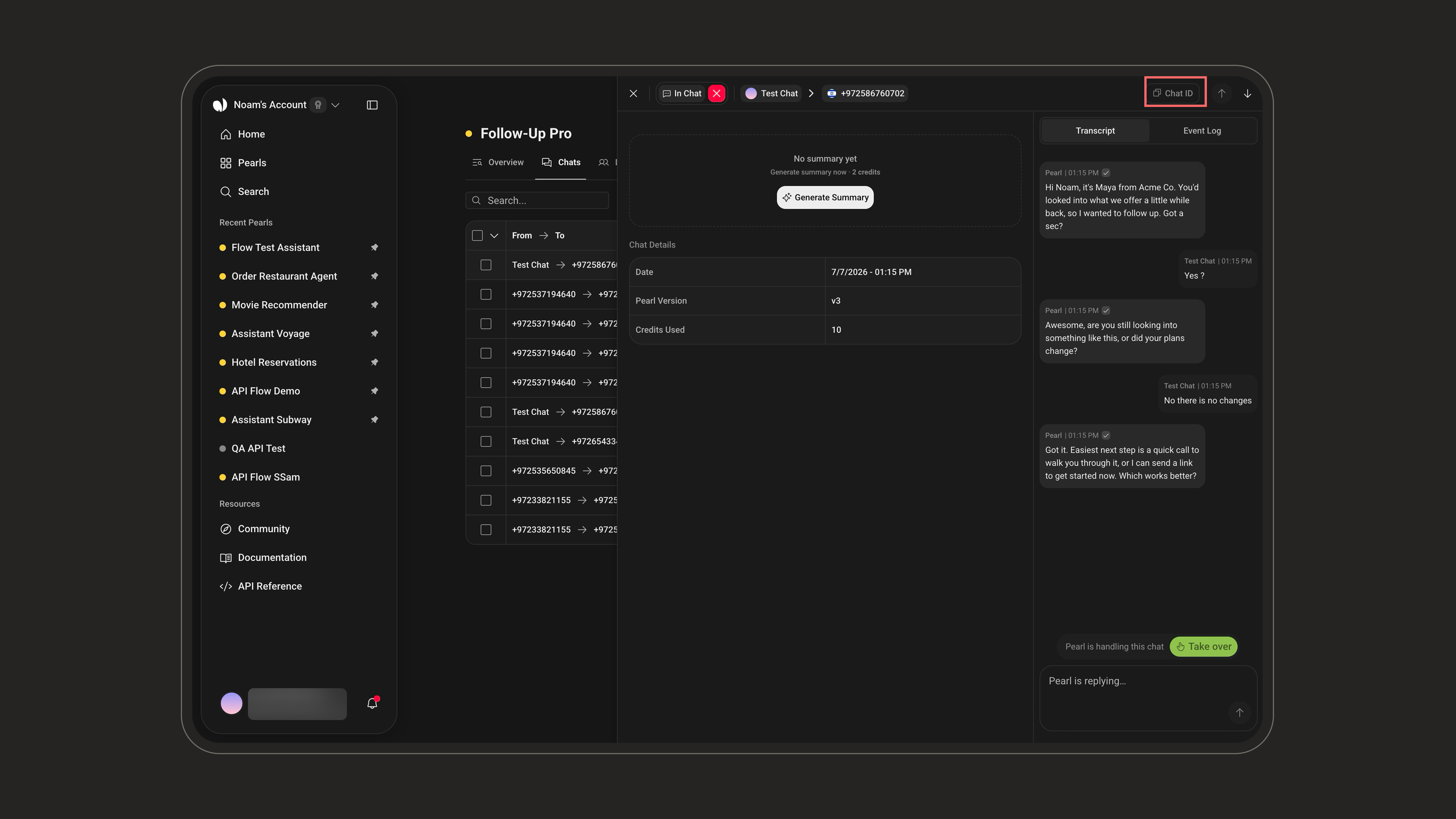 Chat ID location in the post-chat view