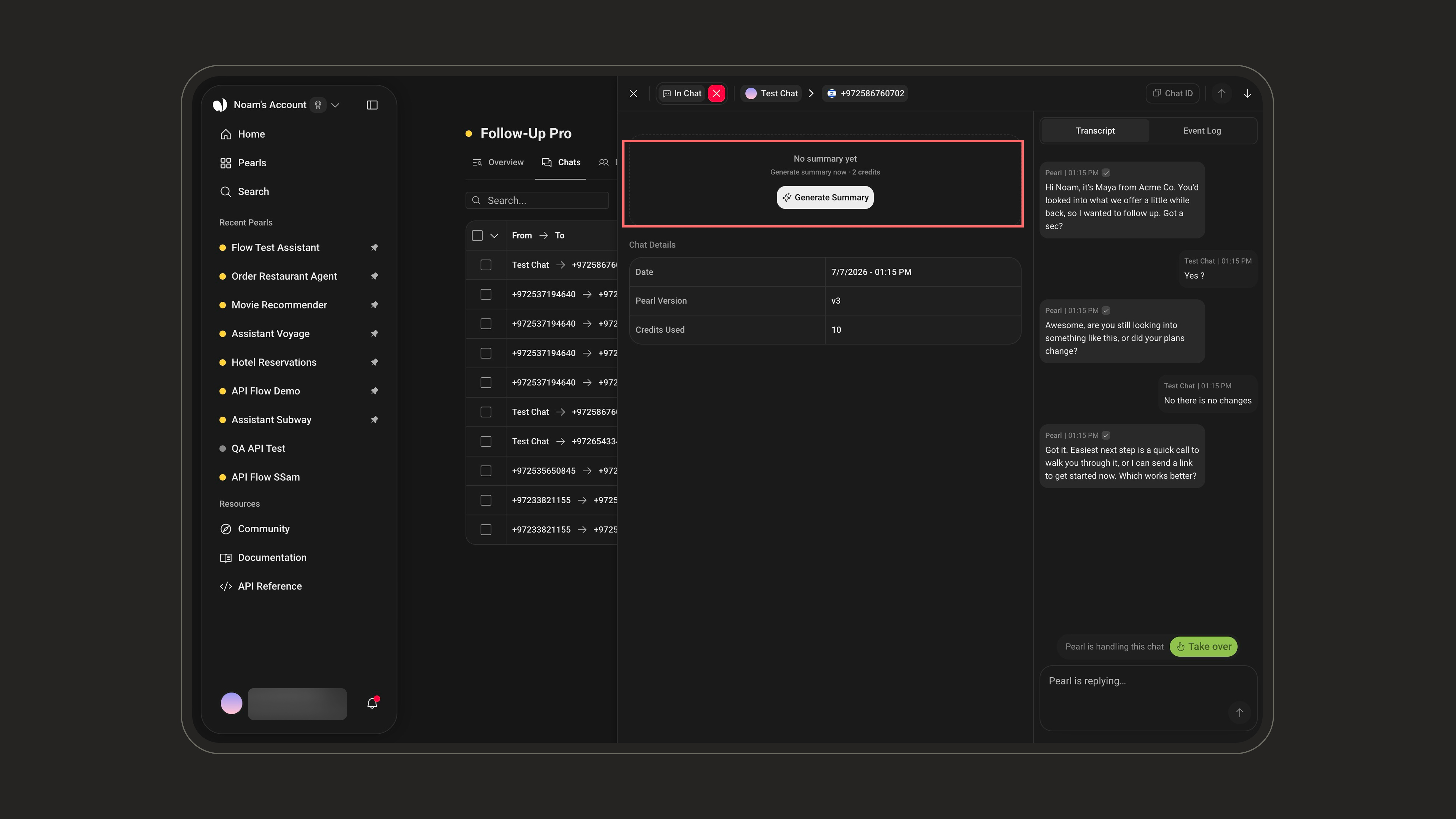 Generate Summary button while the chat is ongoing