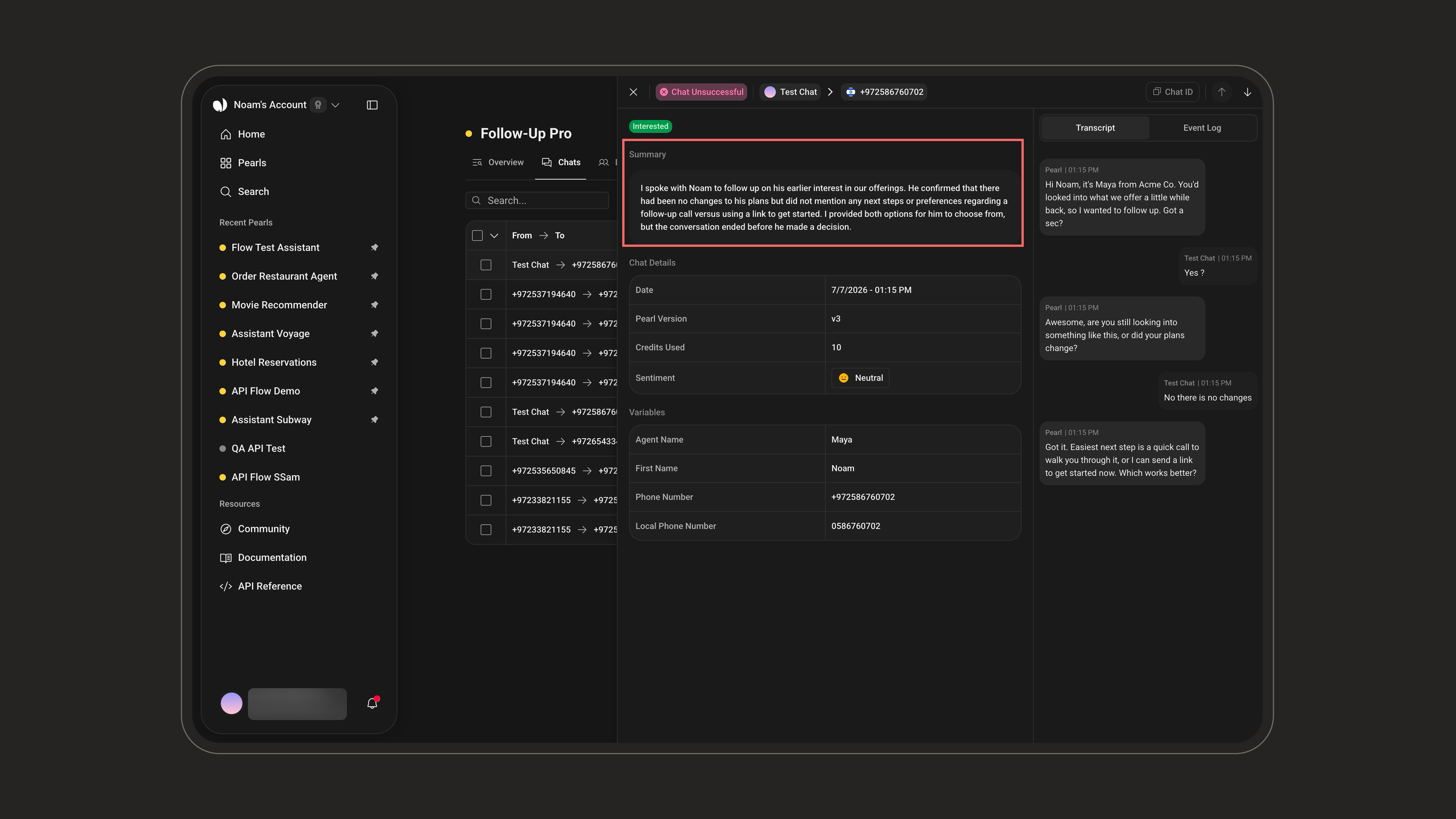 Generated summary in the post-chat view