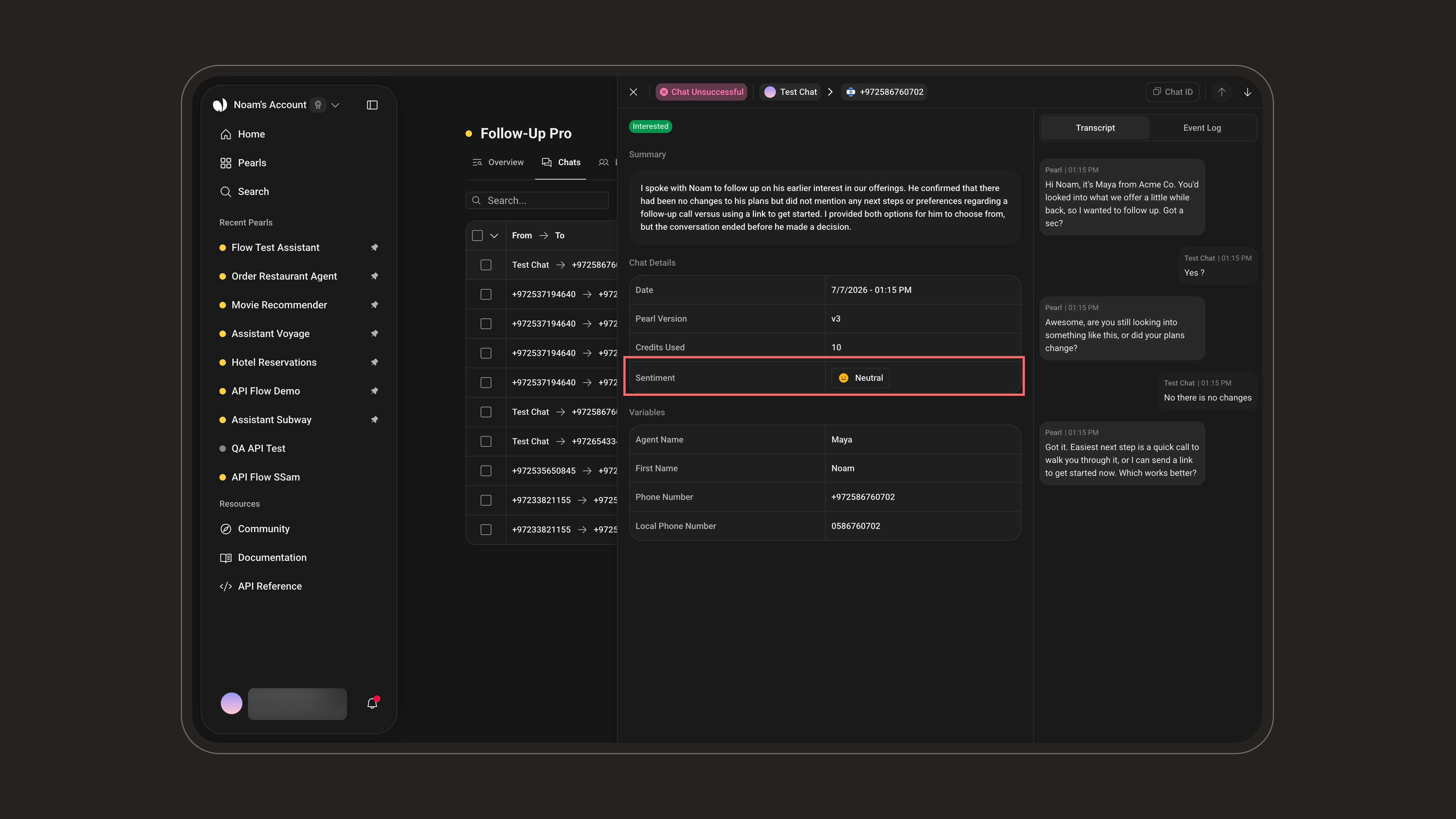 Sentiment analysis in the post-chat view