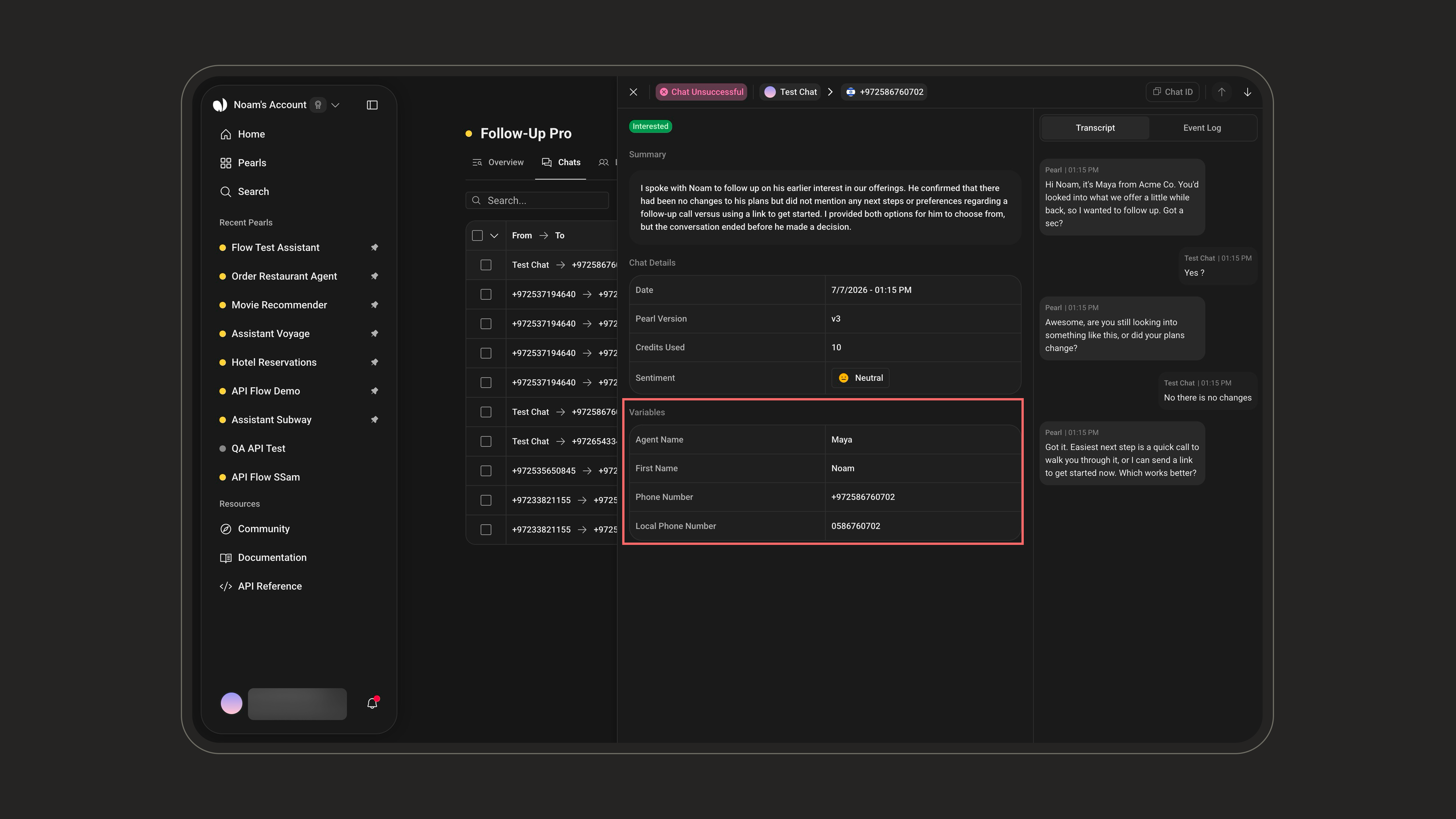 Variables in the post-chat view