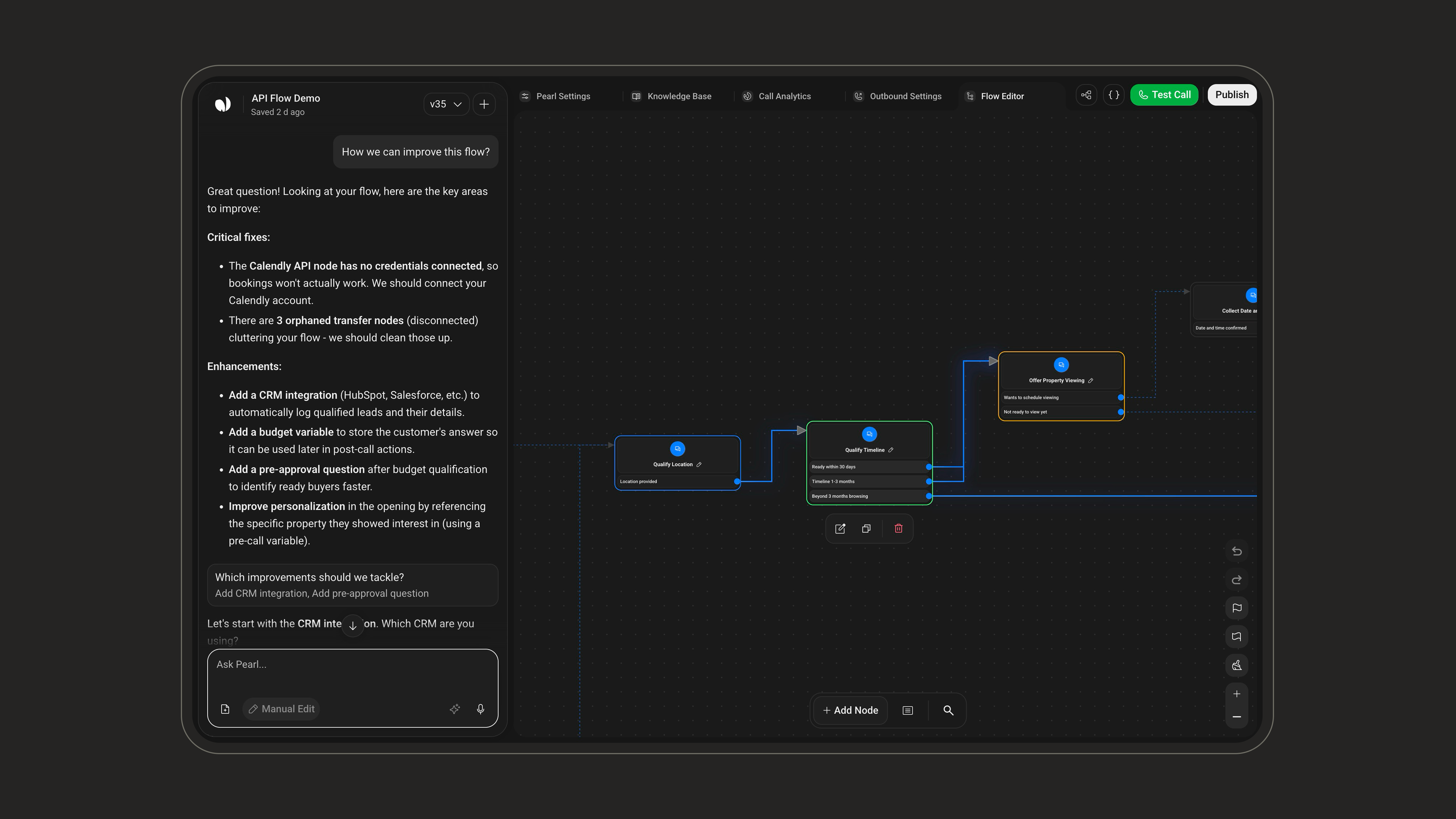Selected node with blue (previous), green (current), and orange (next) node borders