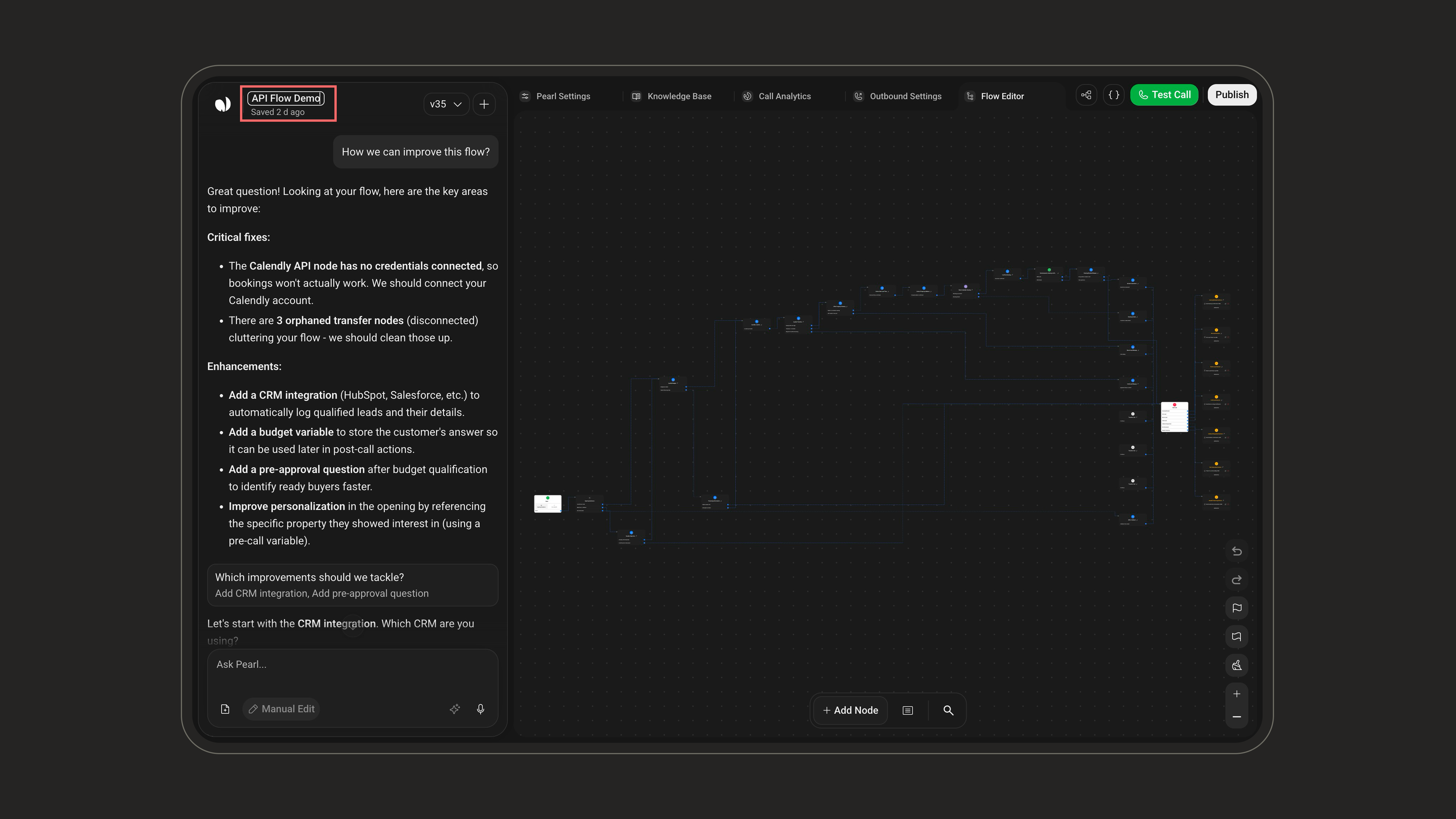 Inline editable Pearl title with autosave indicator