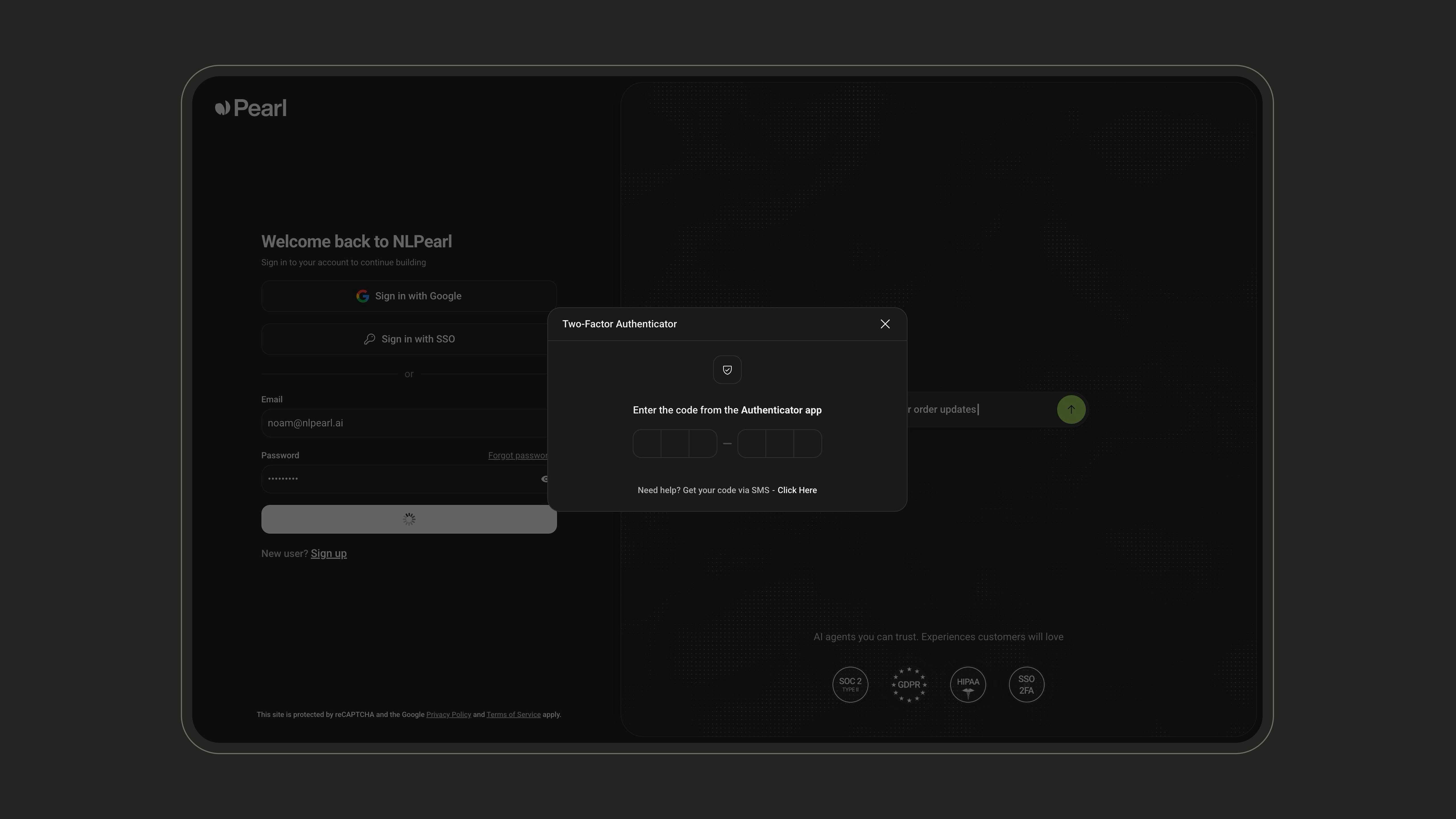Two-Factor Authentication prompt at login