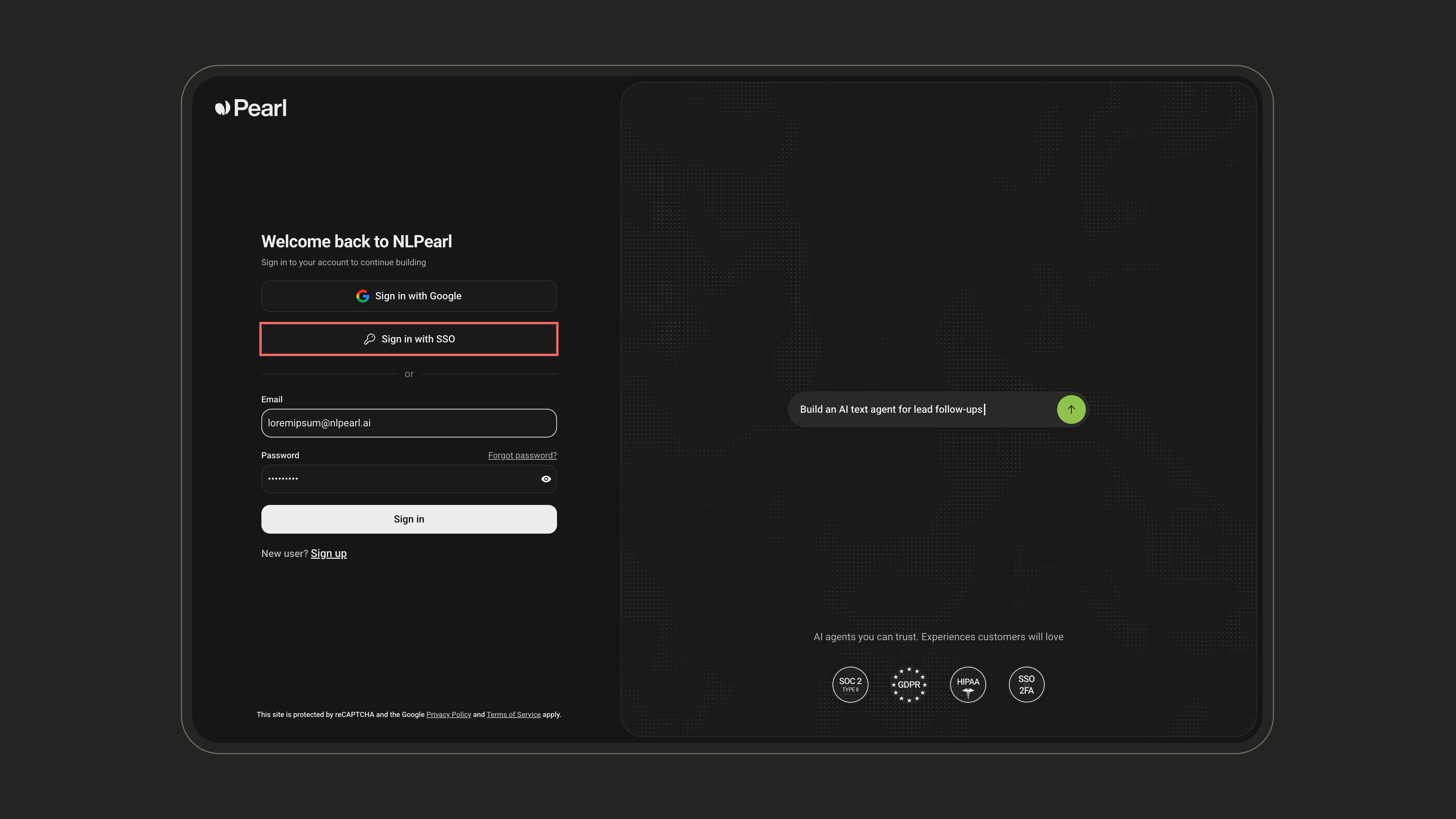 Sign in with SSO button on the login screen