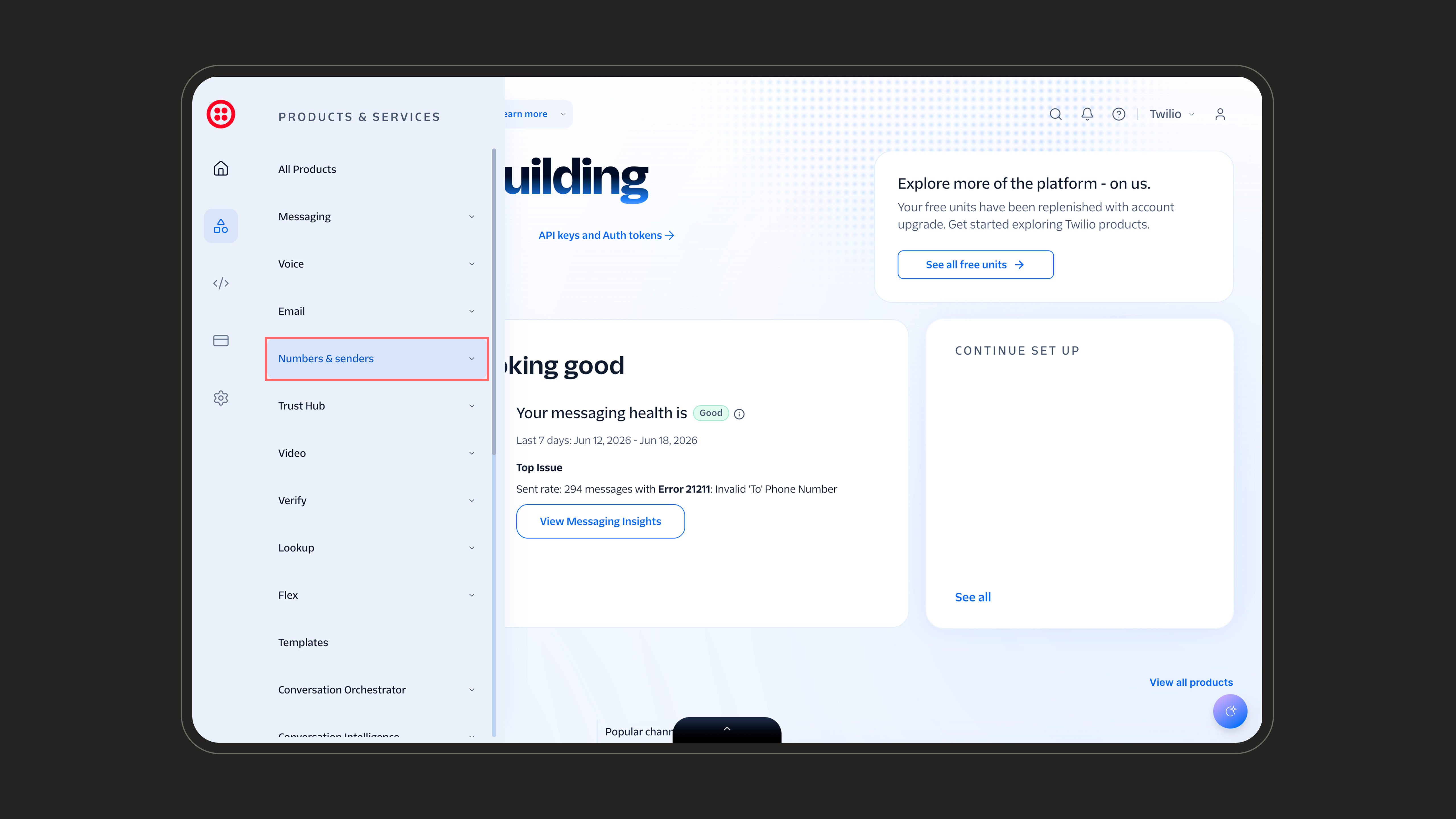Open Numbers & senders in the Twilio Console