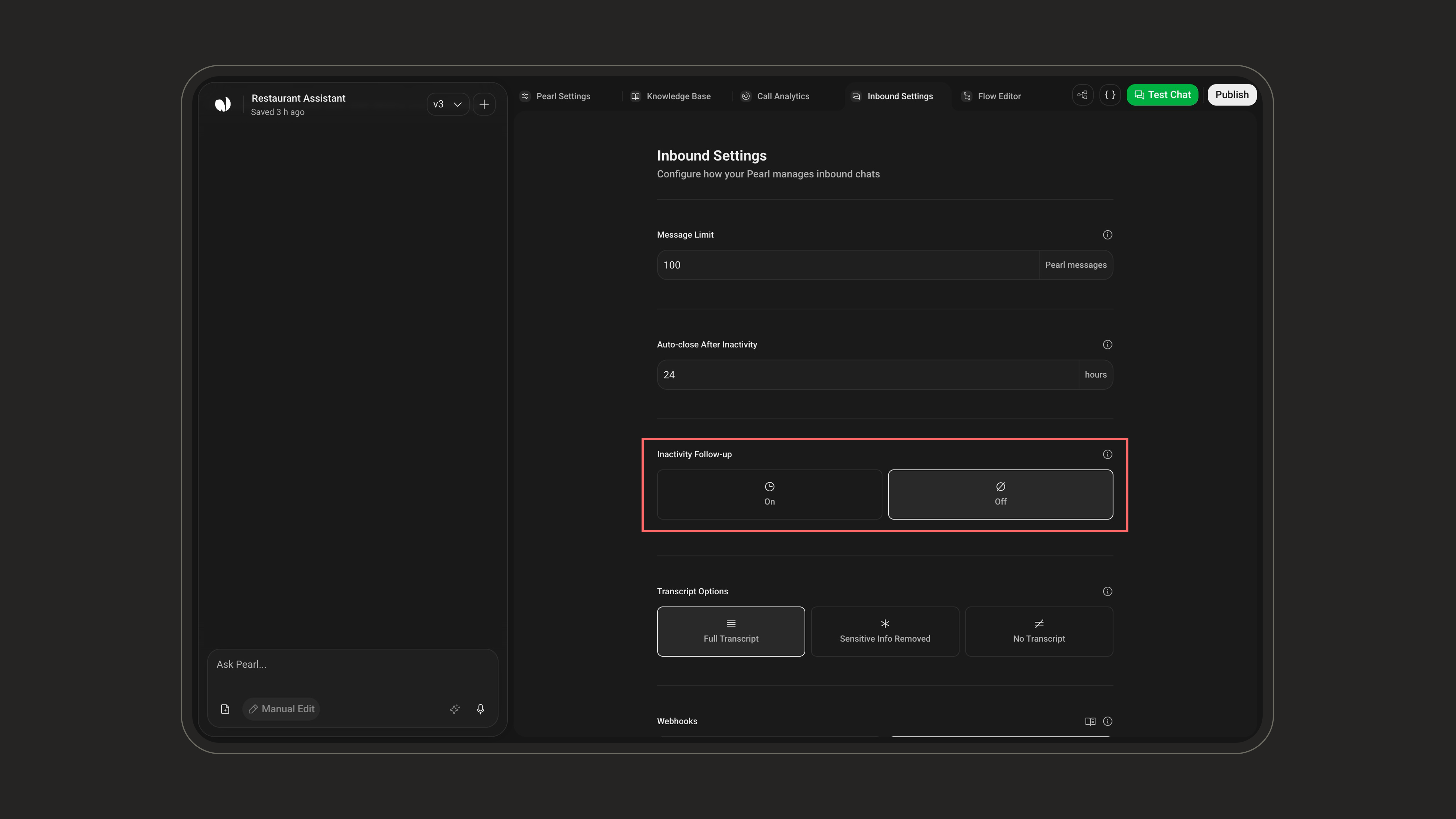 Inactivity Follow-up setting