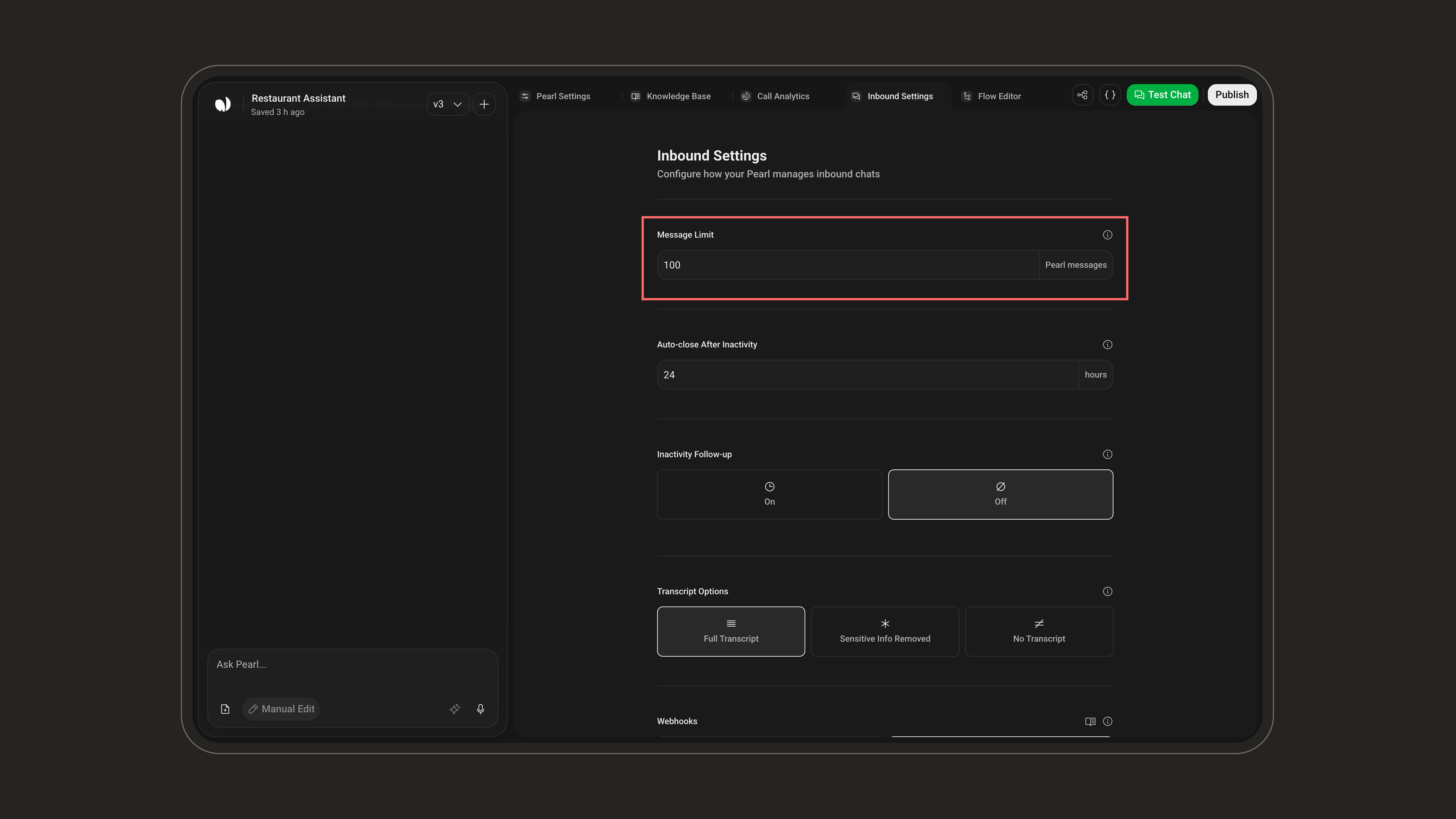 Message Limit setting