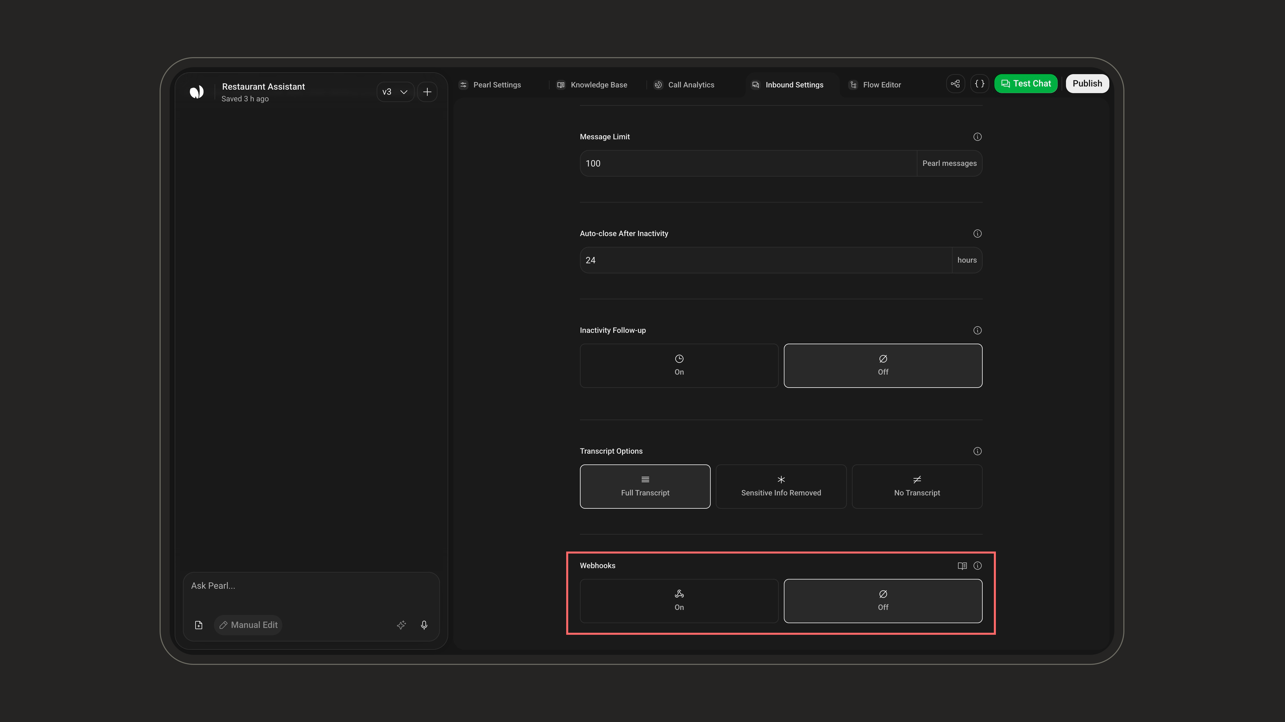 Webhooks setting