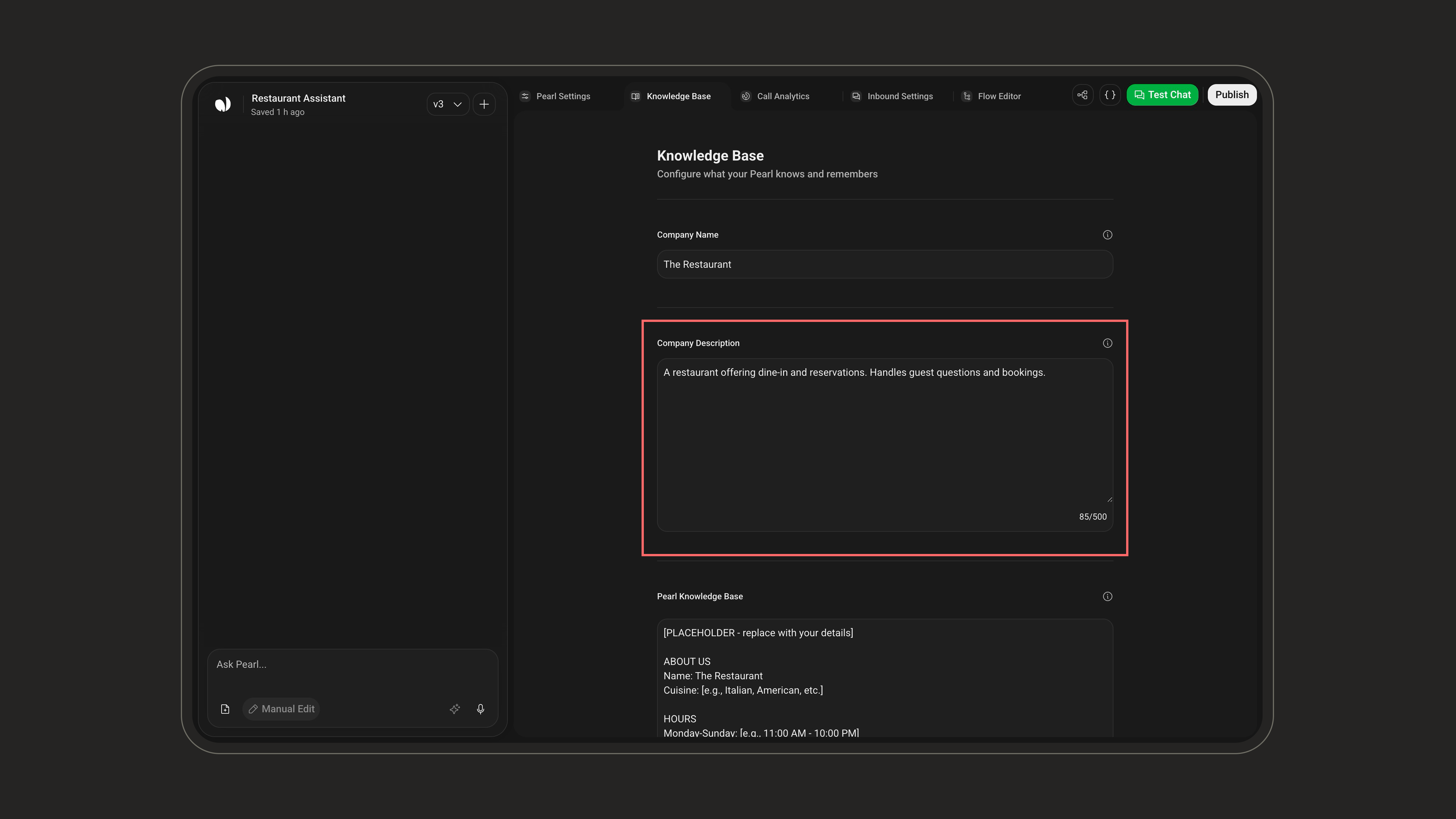 Company Description field in the Knowledge Base