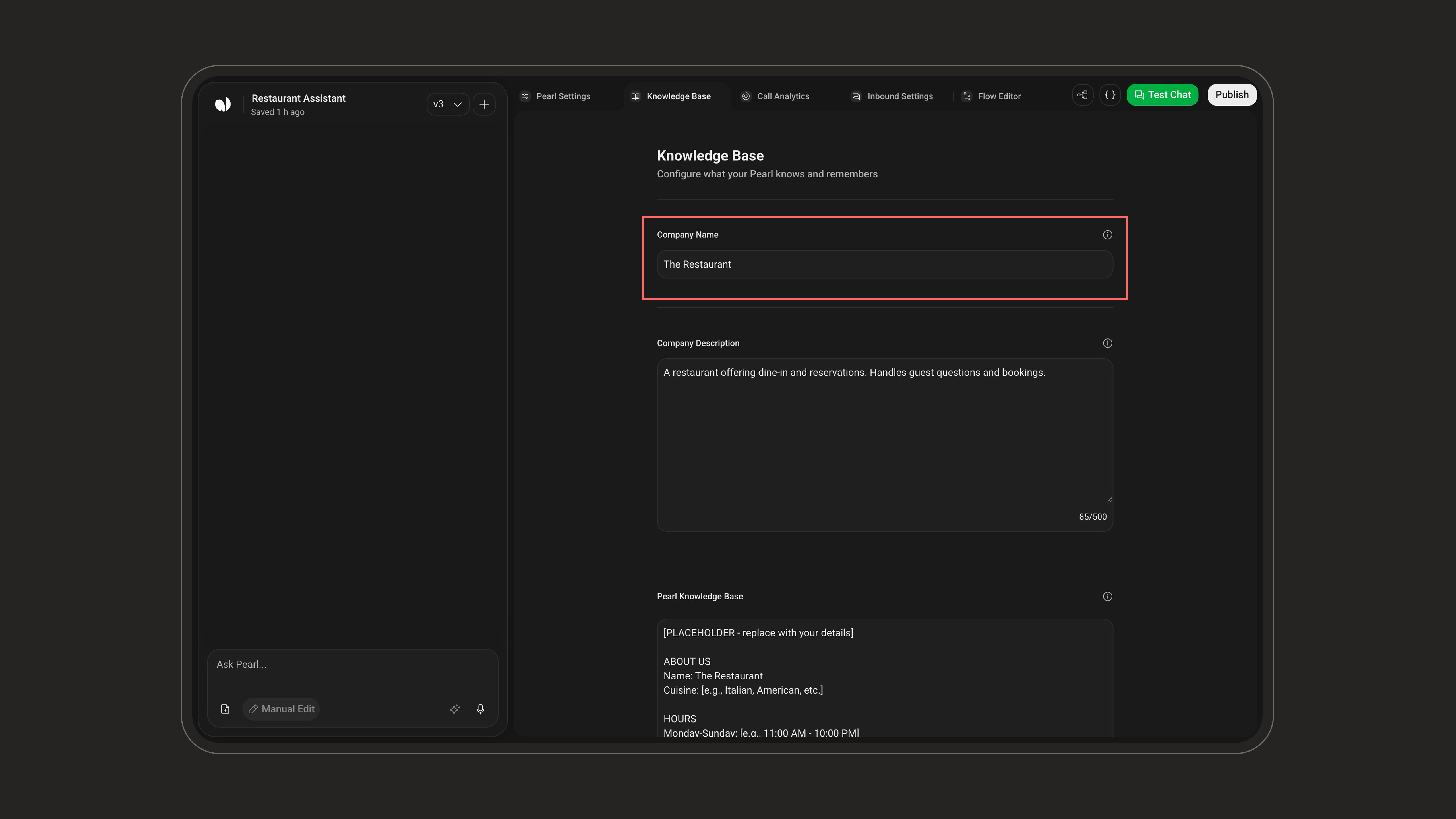 Company Name field in the Knowledge Base