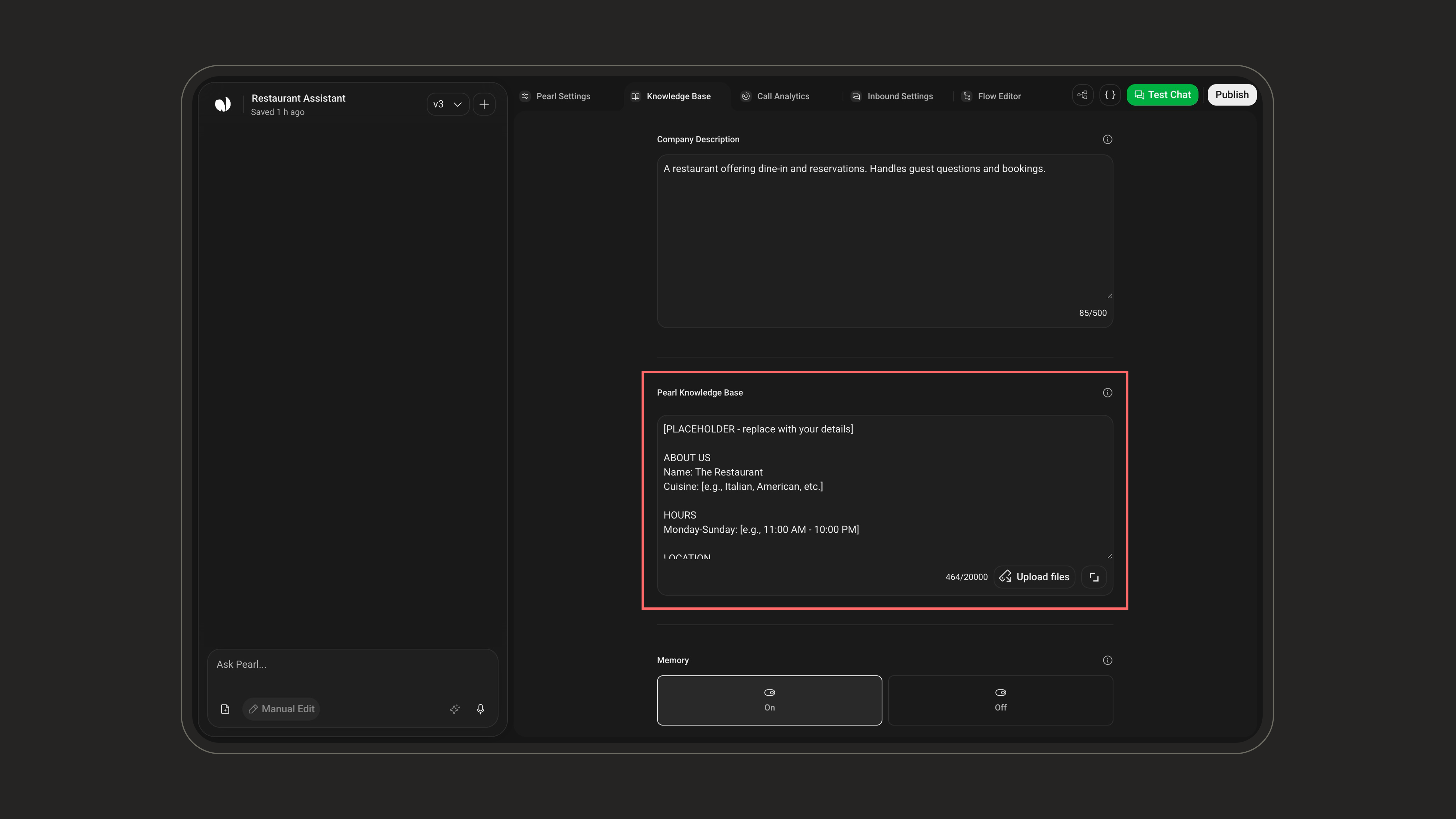 Pearl Knowledge Base field with file upload