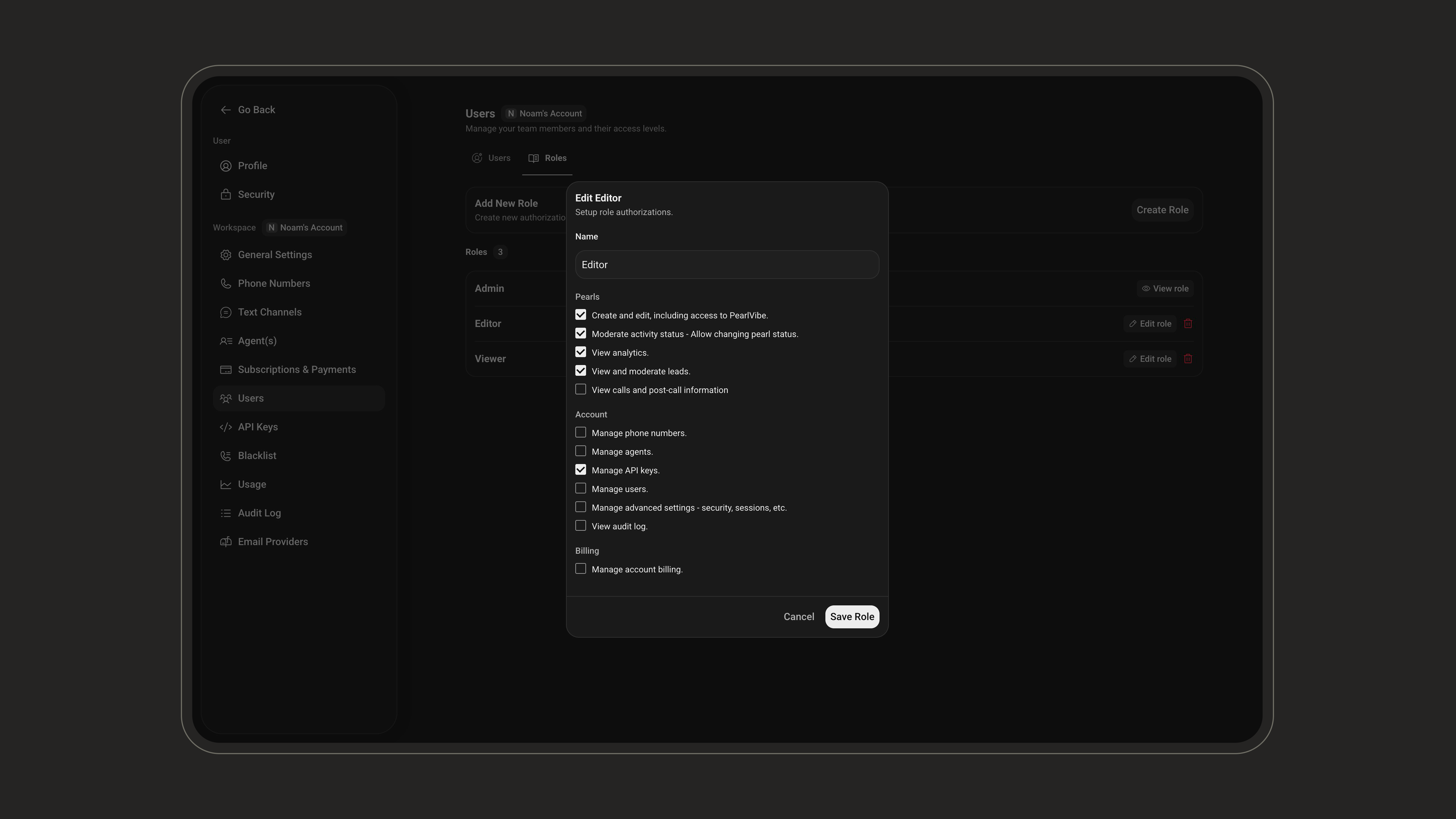 Role permissions selection