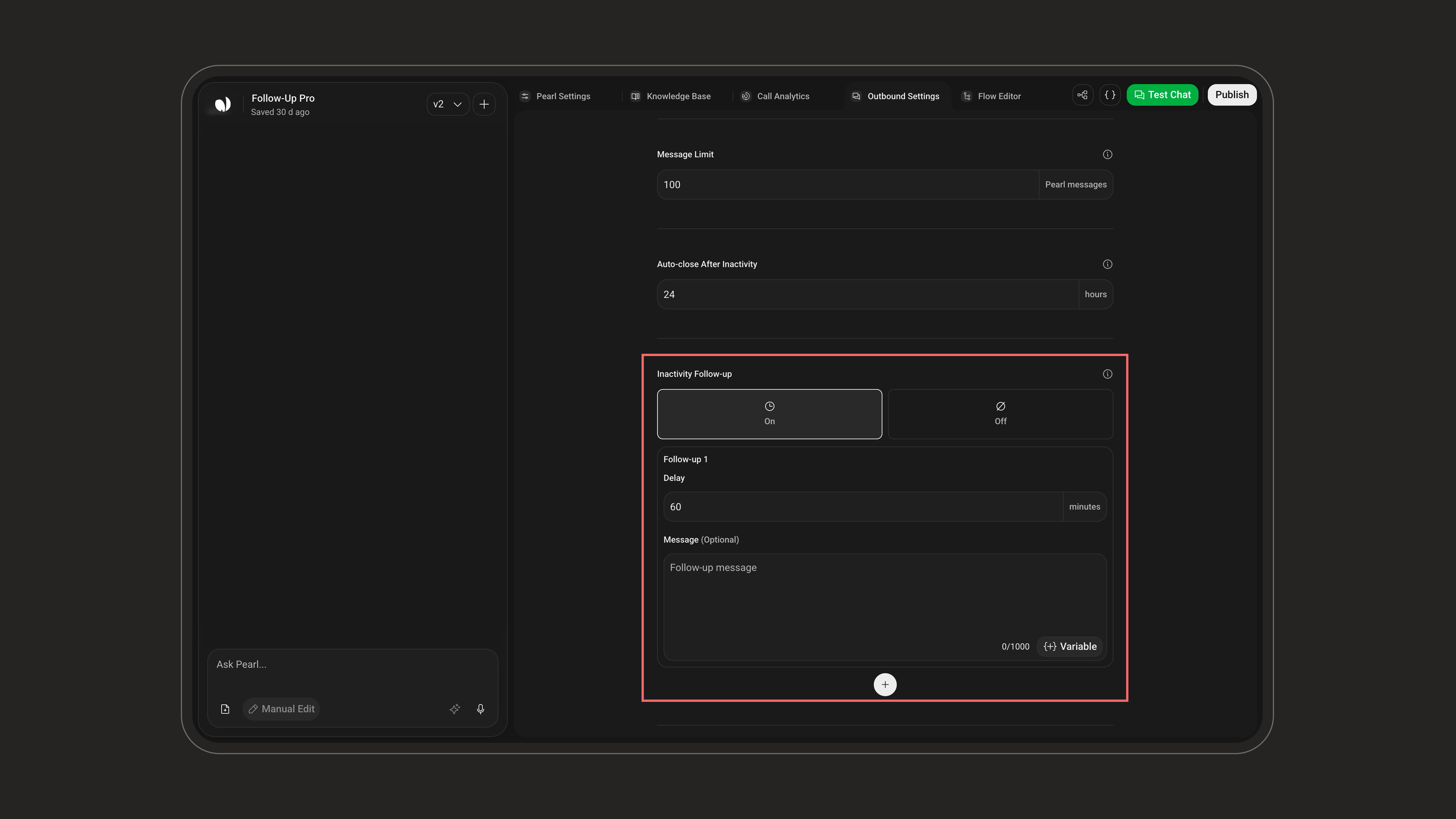Inactivity Follow-up setting
