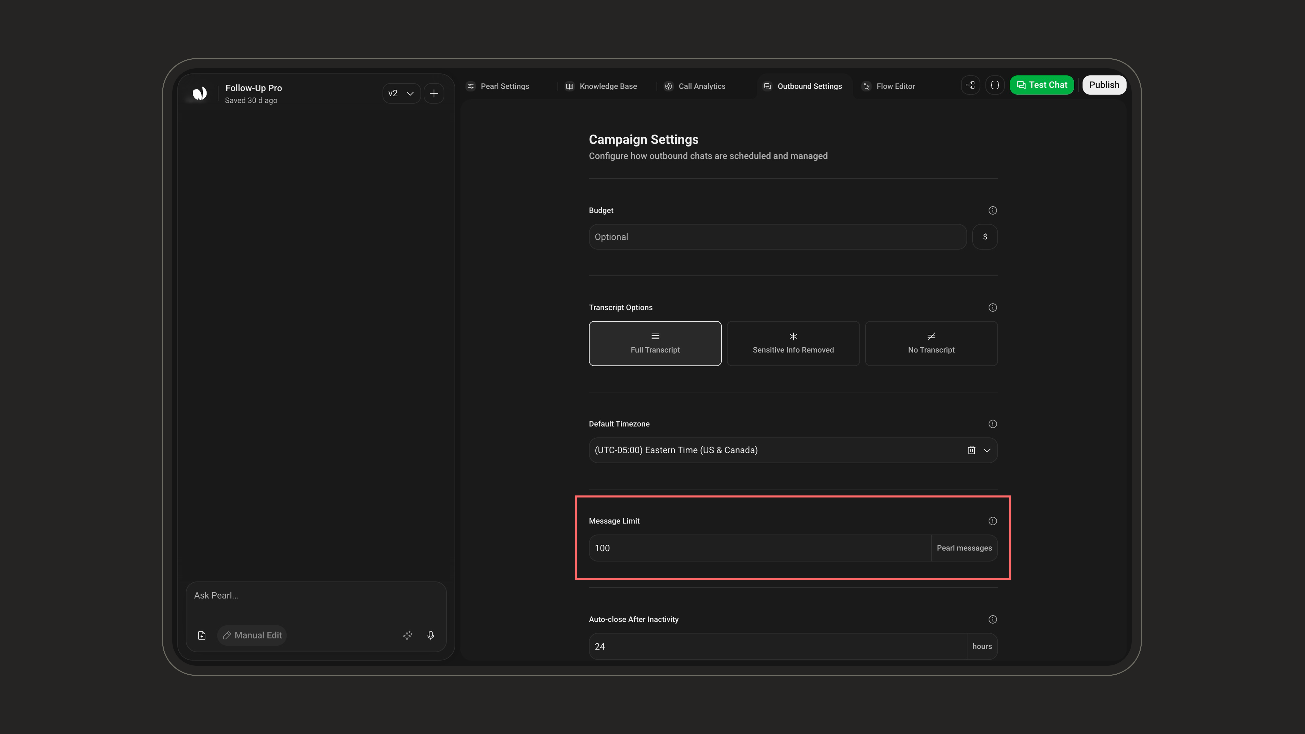 Message Limit setting