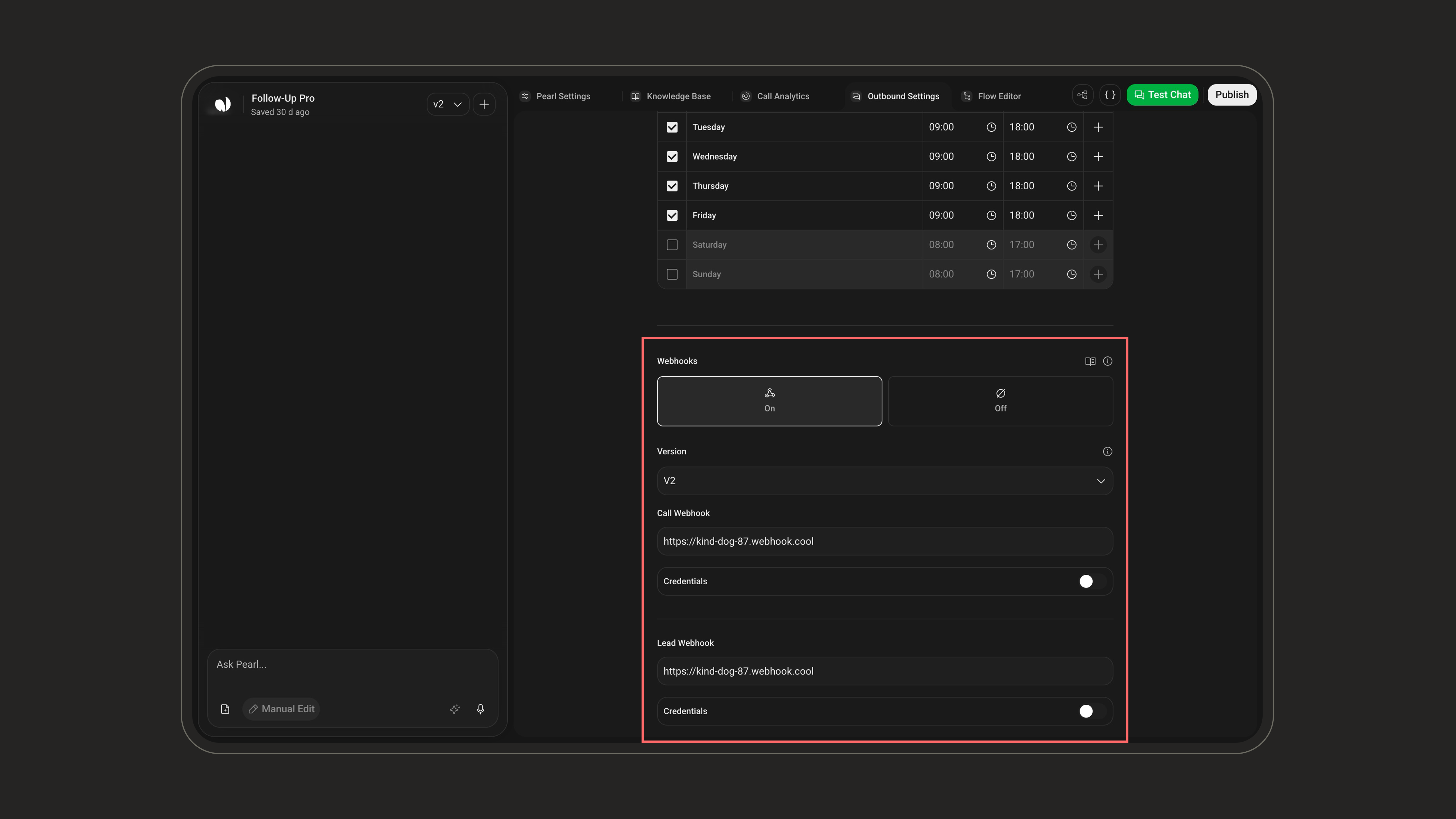 Webhooks setting