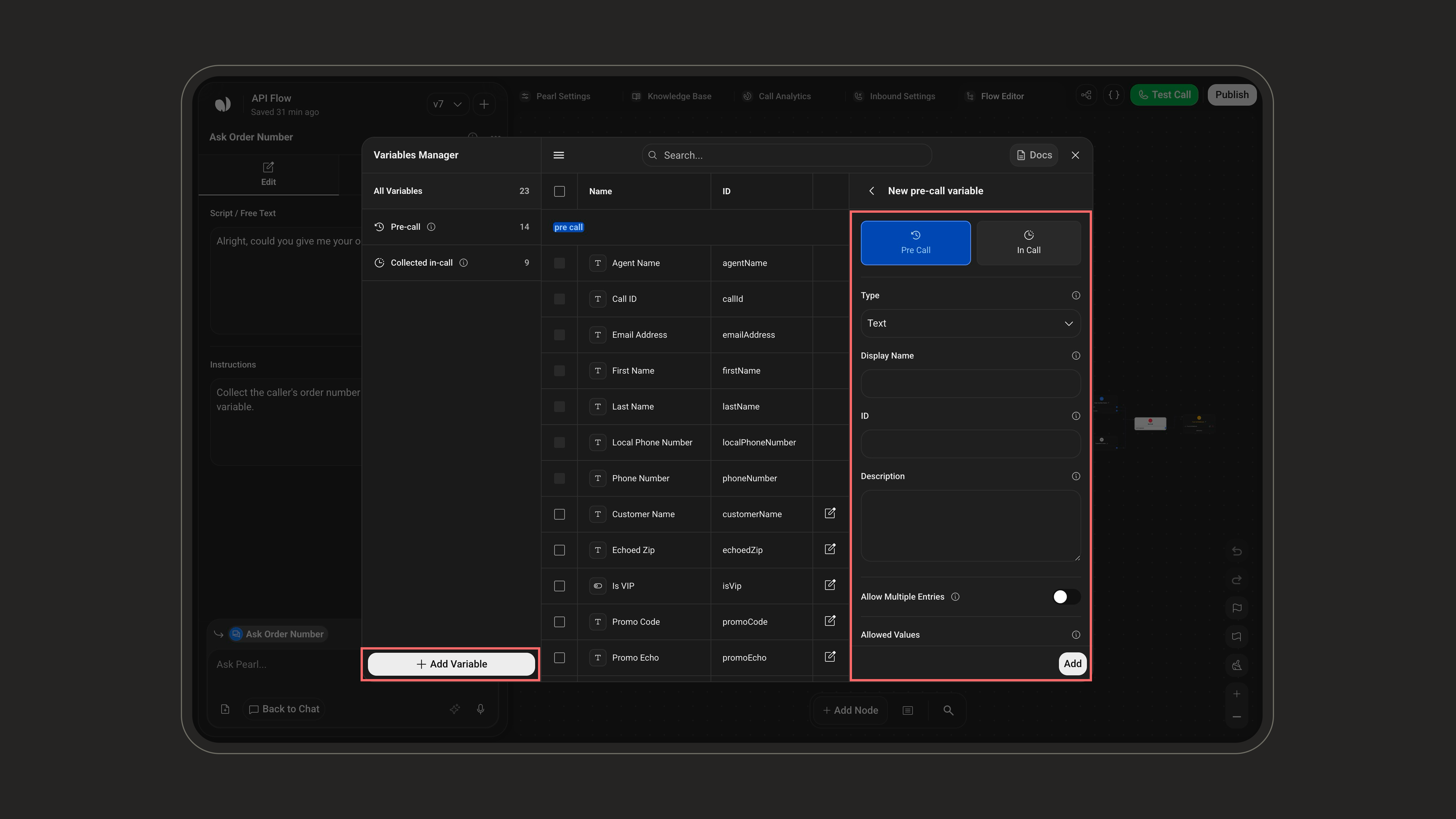 Variable details form – Light Mode