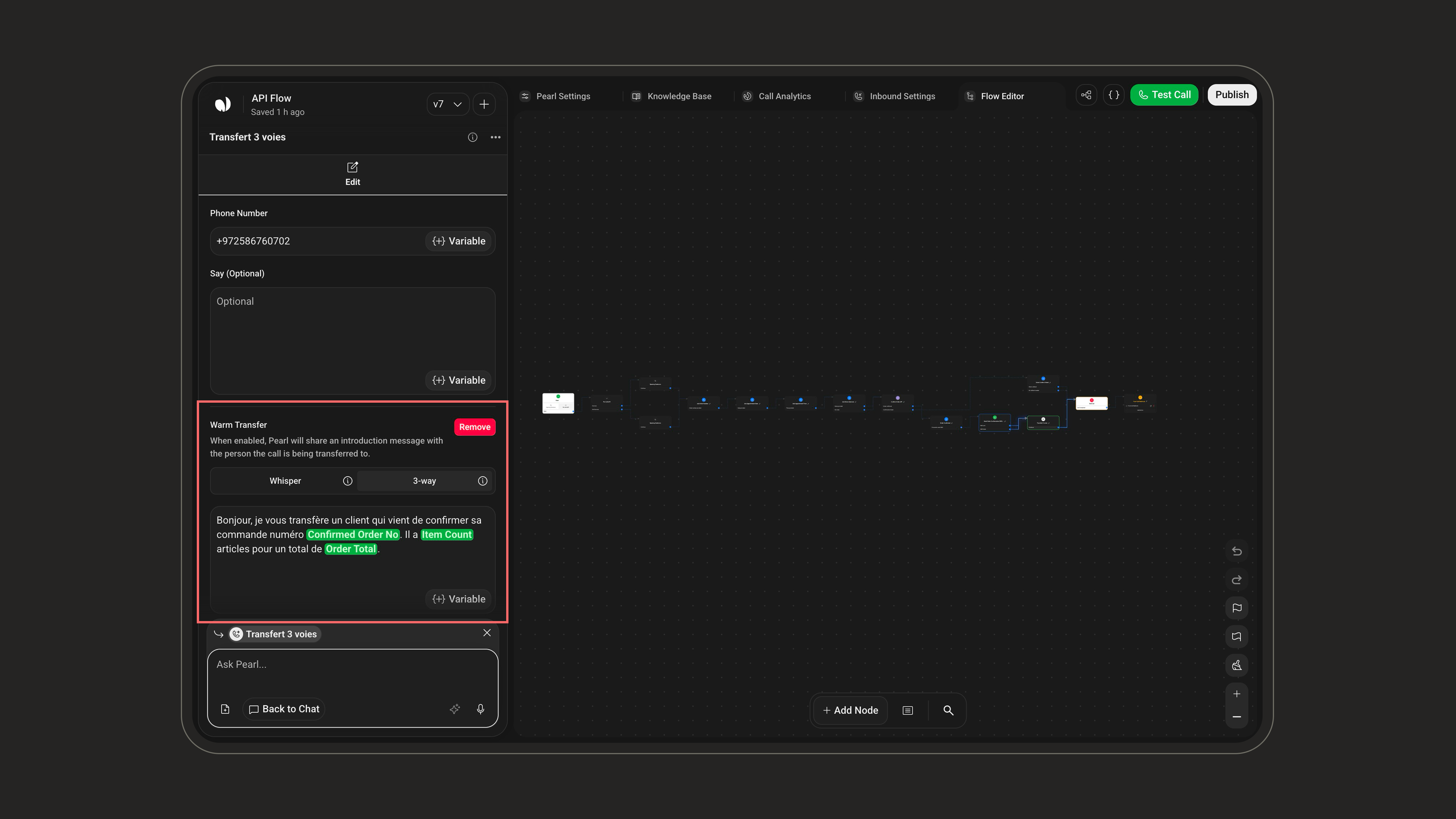 Warm Transfer module with Whisper / 3-way toggle and intro message