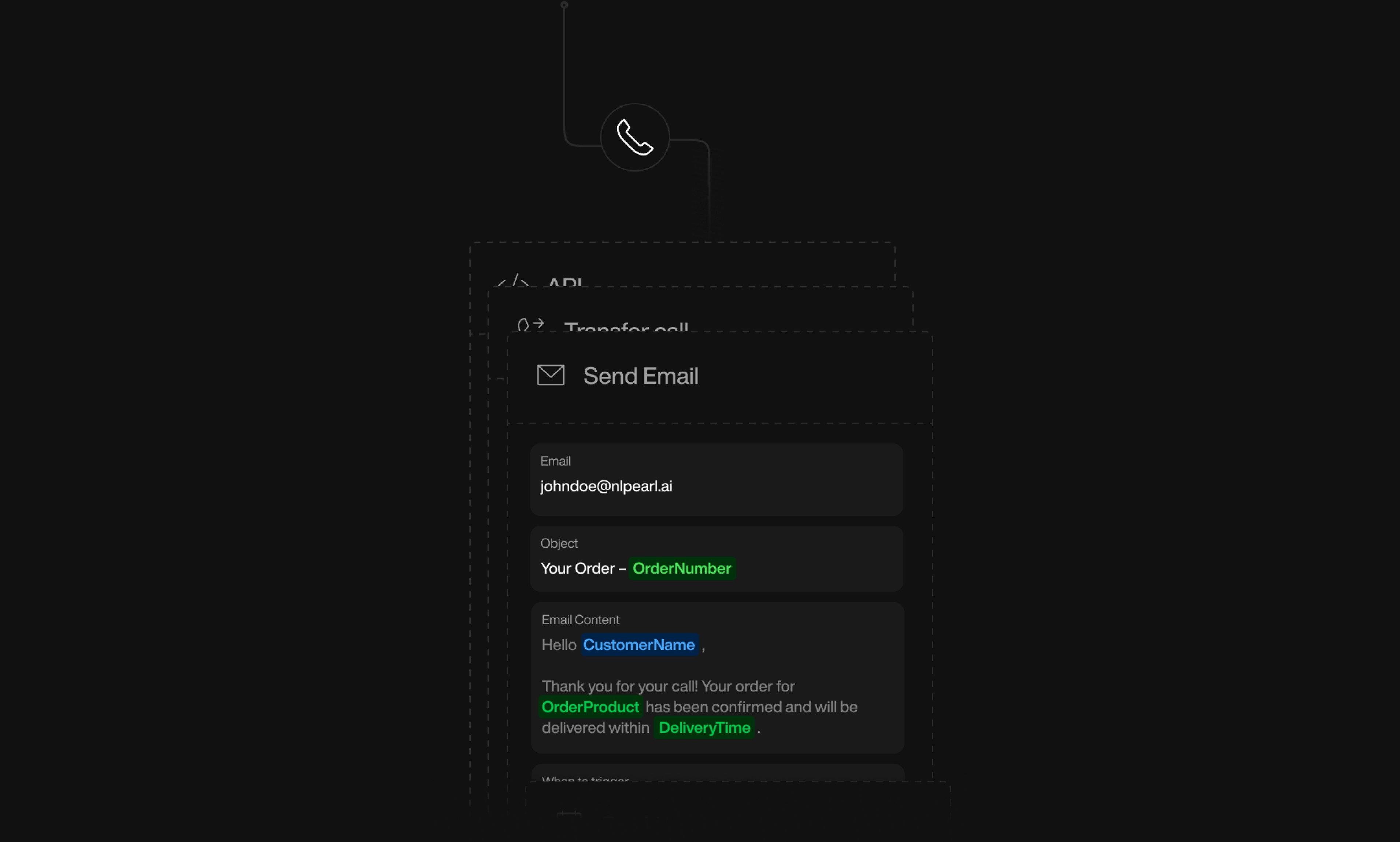 Send Email action interface on dark mode