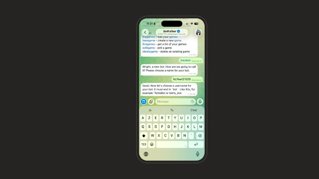 BotFather /newbot command and bot name