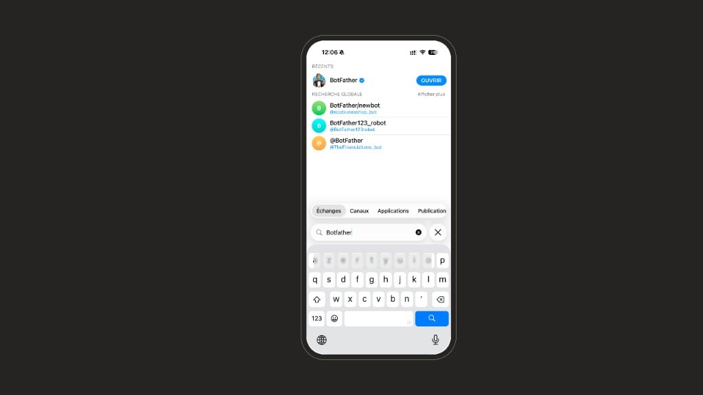 Searching for BotFather in Telegram