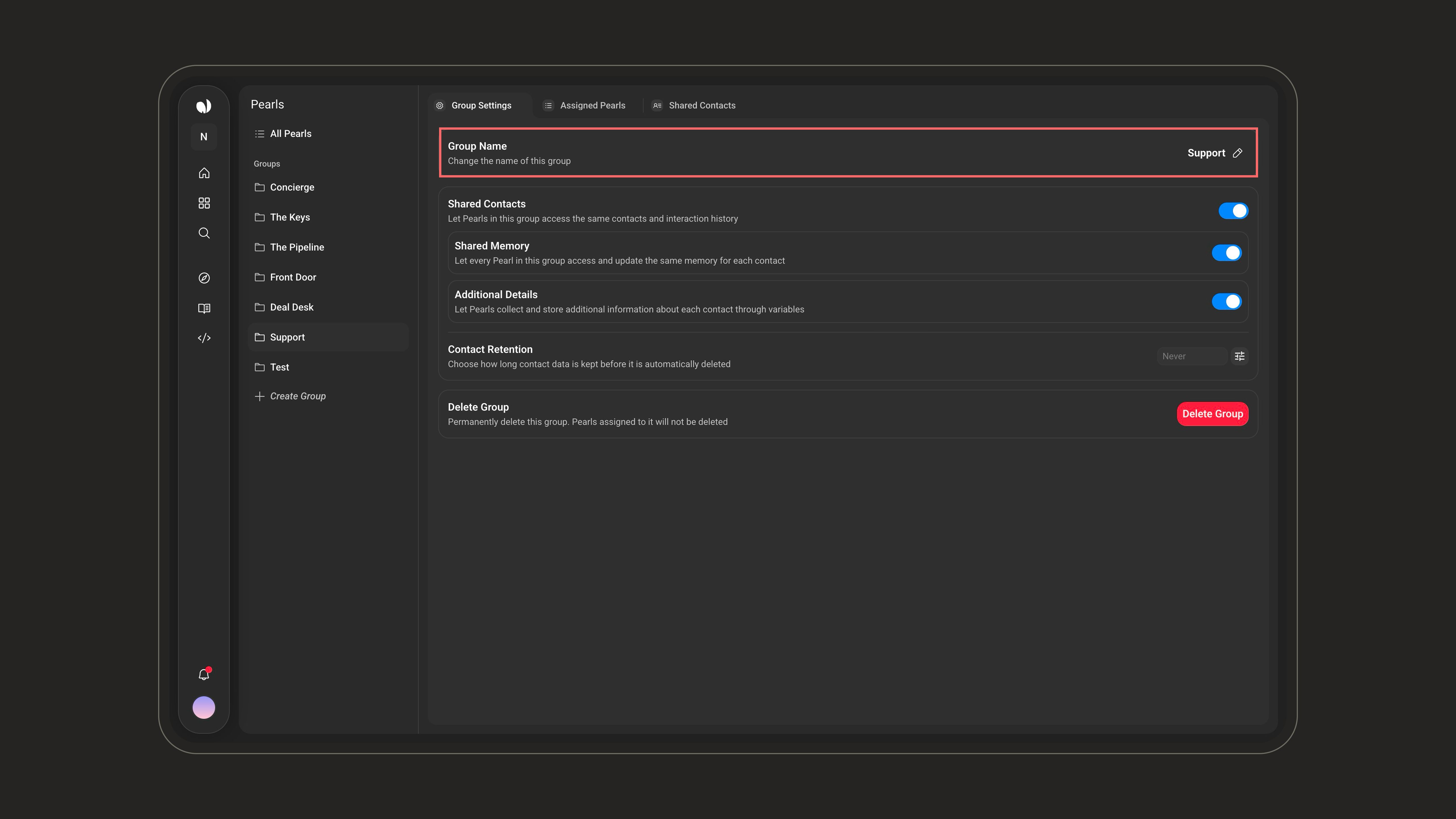 Group Name field in Group Settings