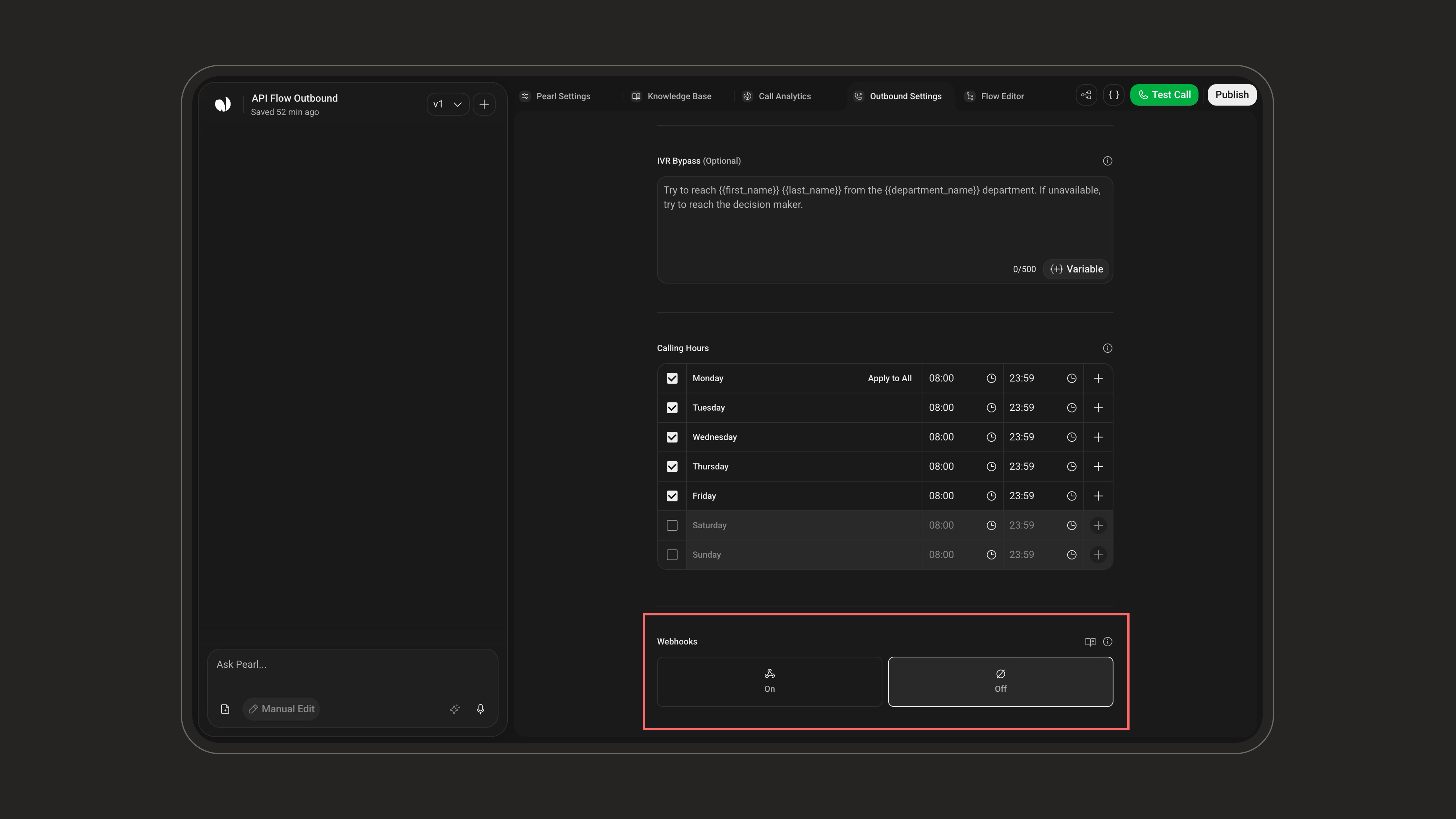 Webhooks setting