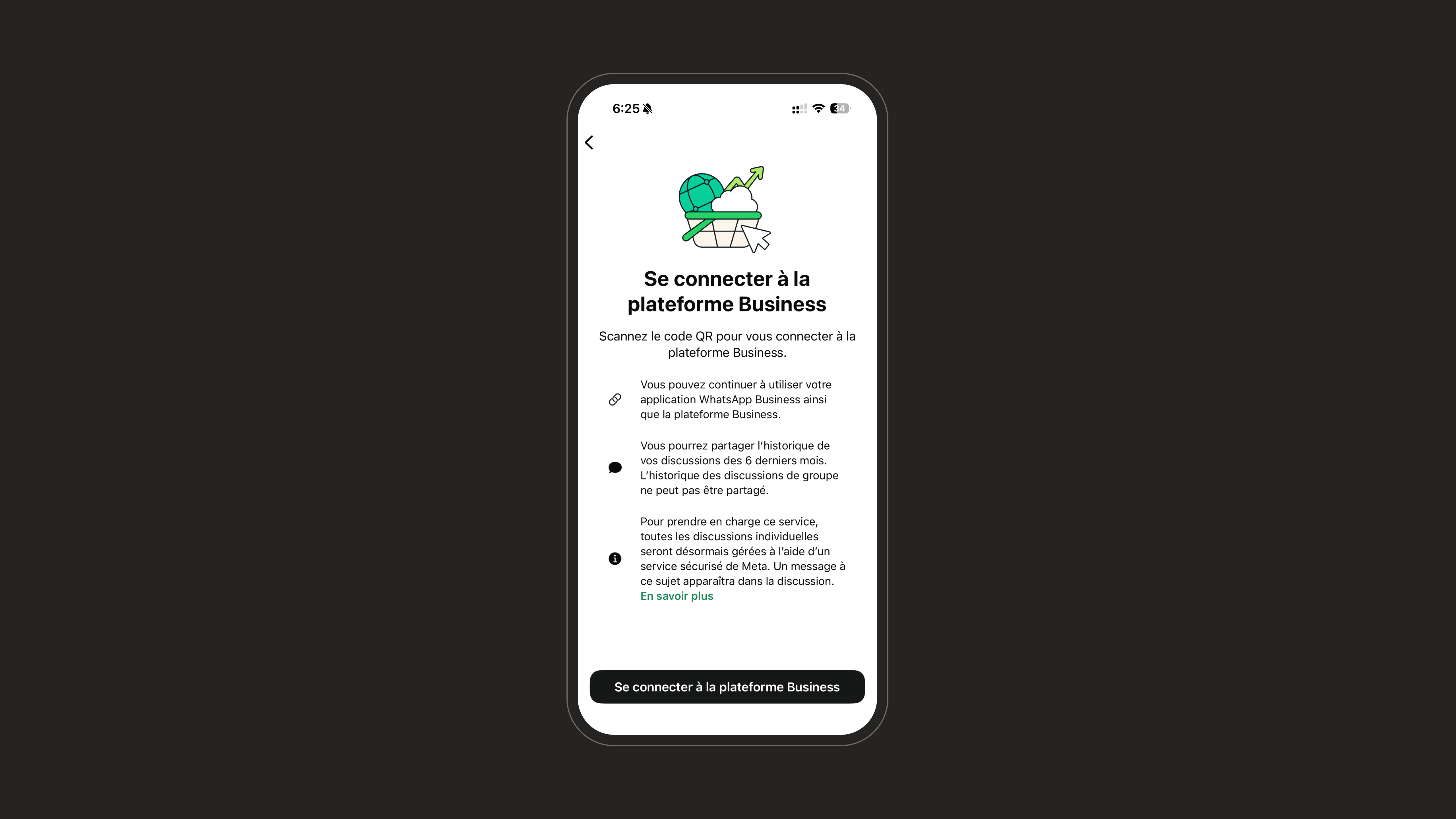 Connect to the Business Platform screen in the WhatsApp Business app
