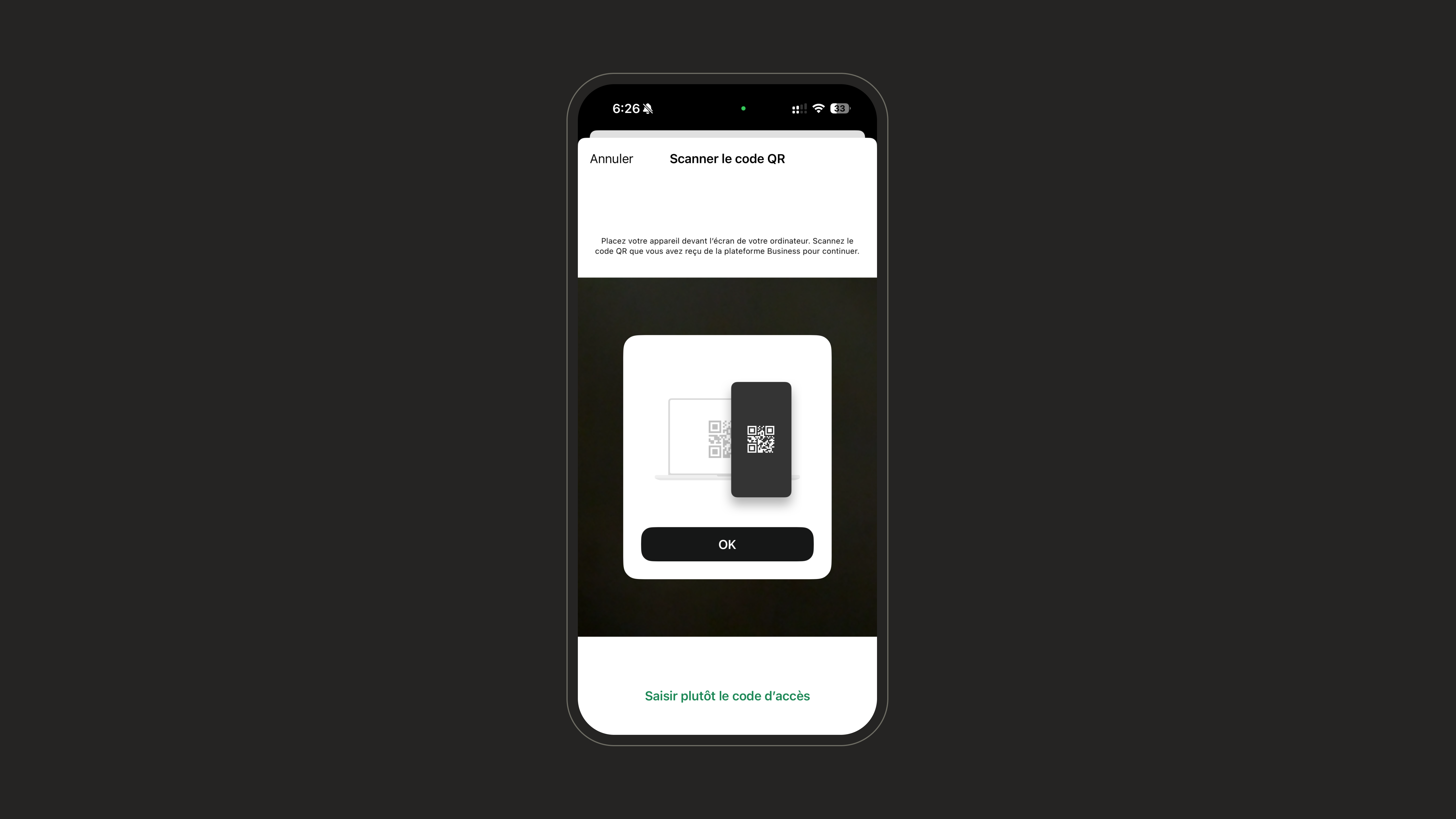 QR code scanner in the WhatsApp Business app