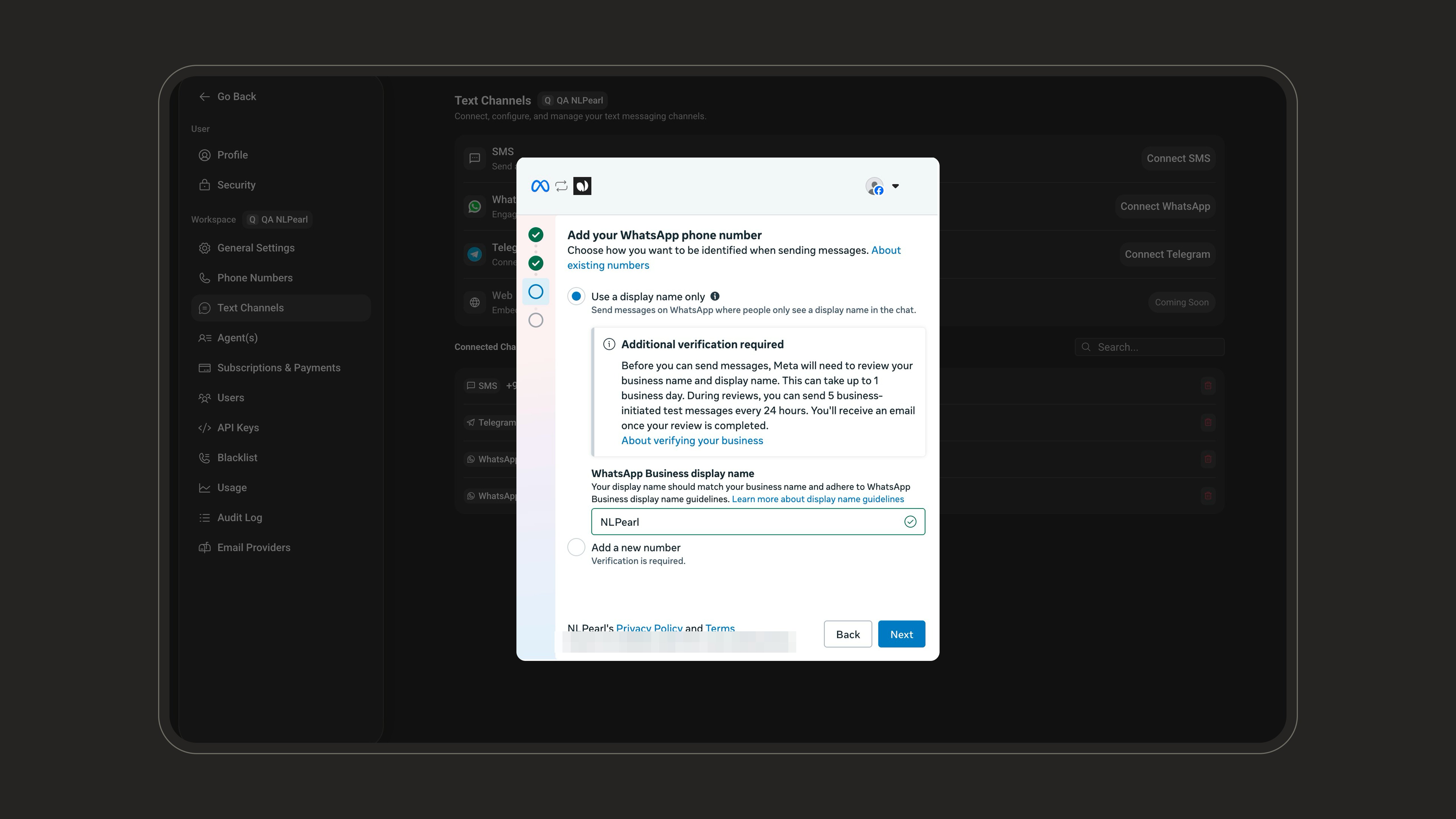 Use a display name only option with the additional verification notice