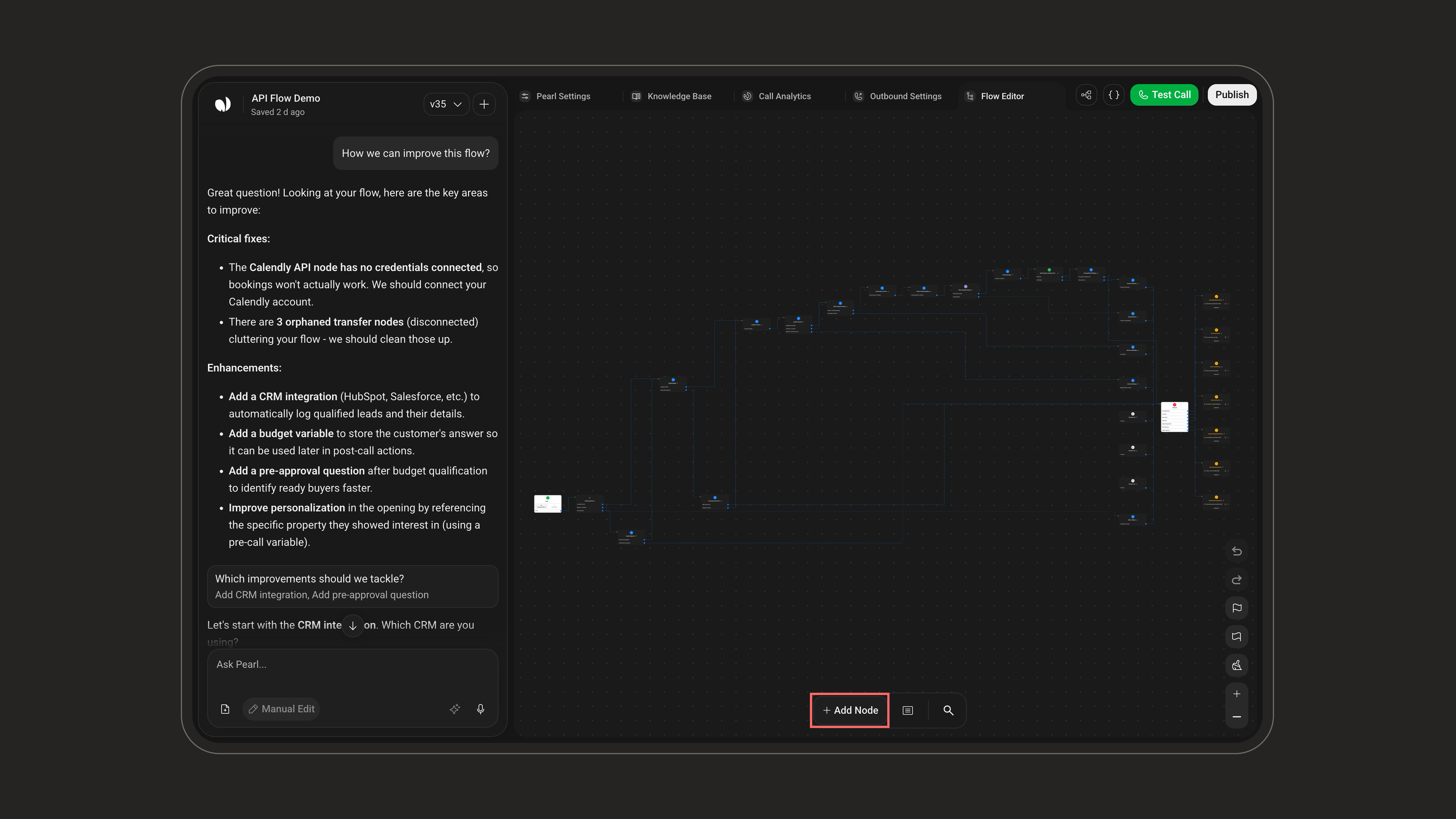 Add Node button in the bottom toolbar