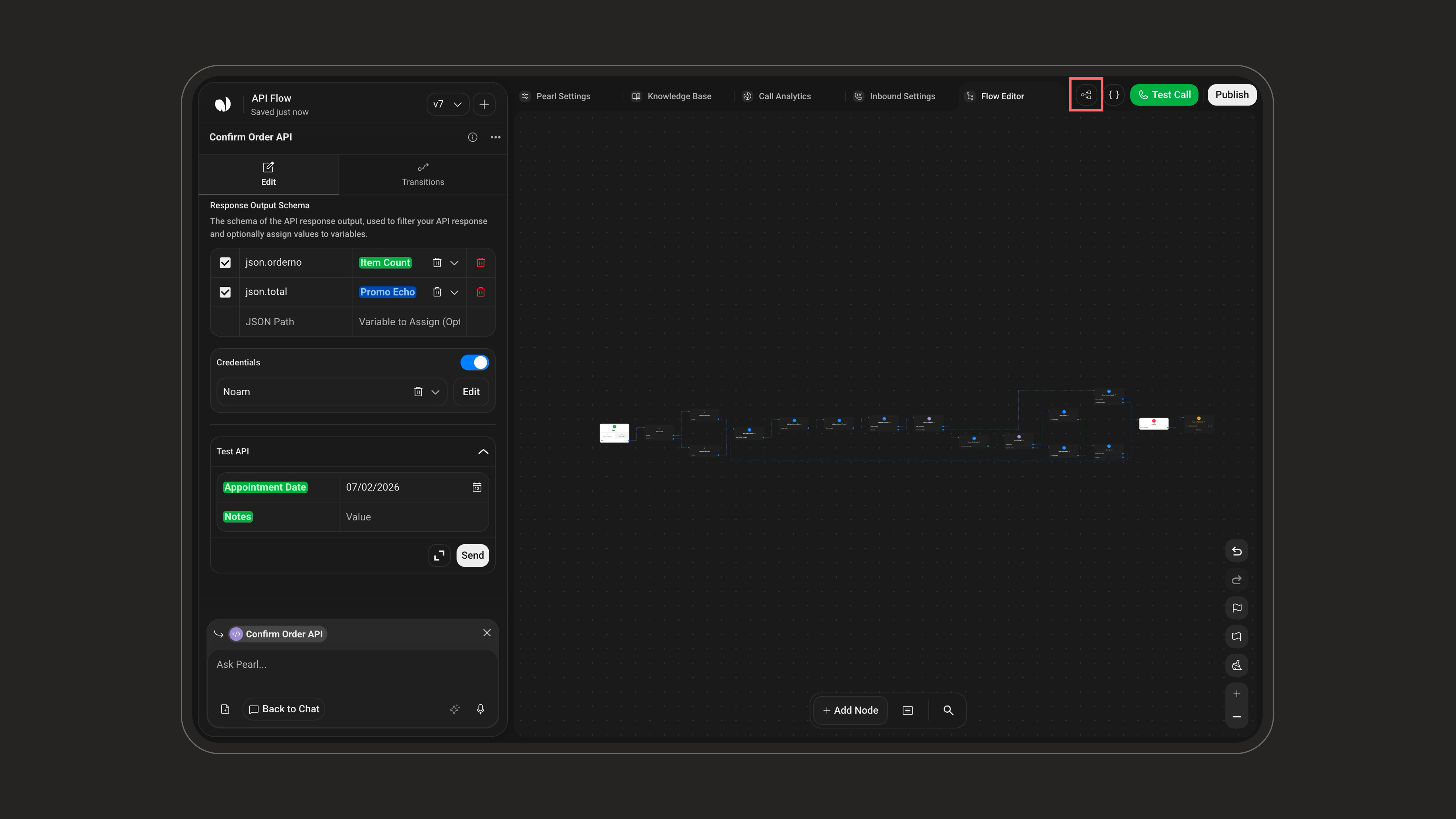 Credential Manager access in the Flow Editor header