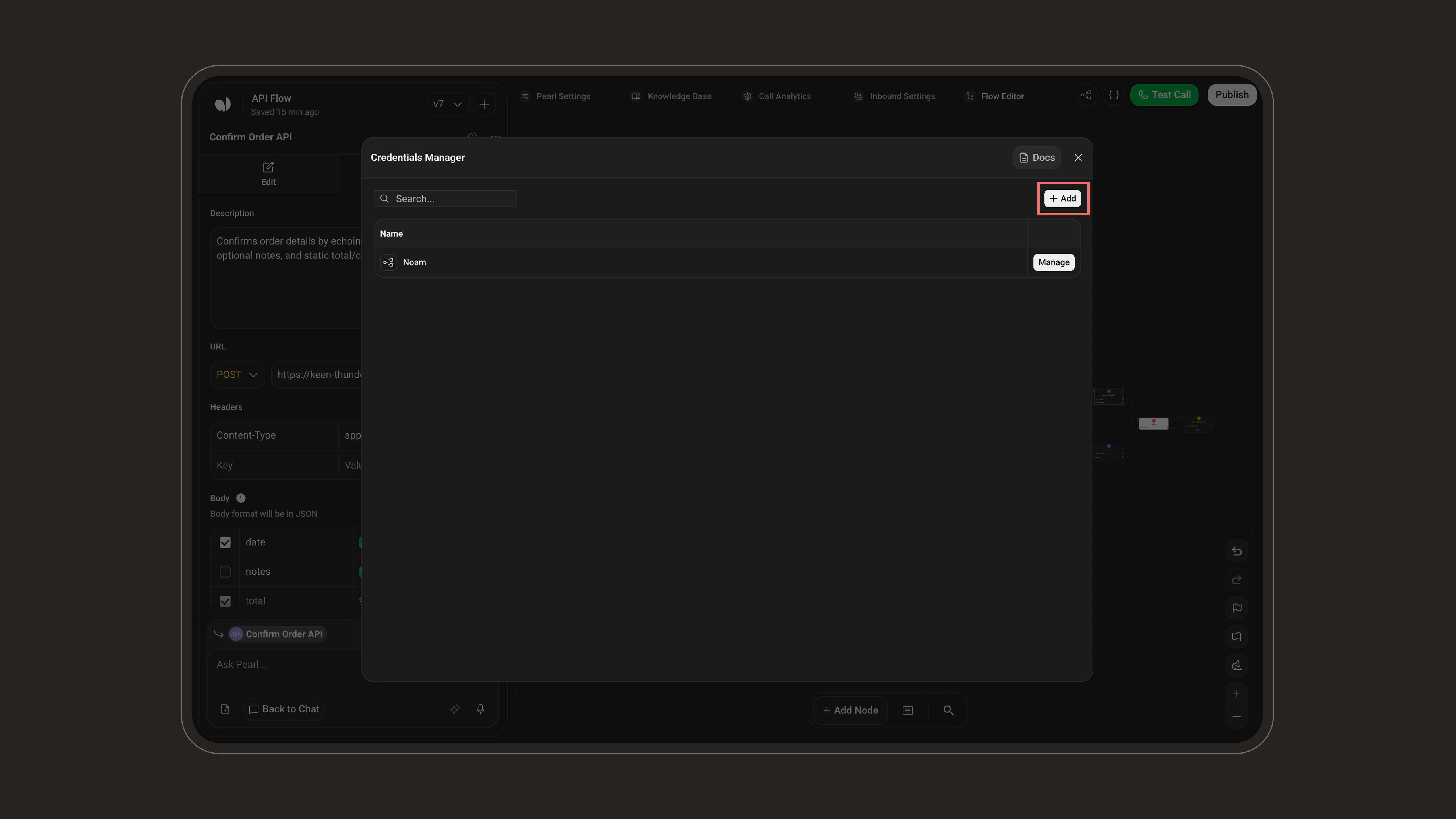 Add a new credential in the Credentials Manager