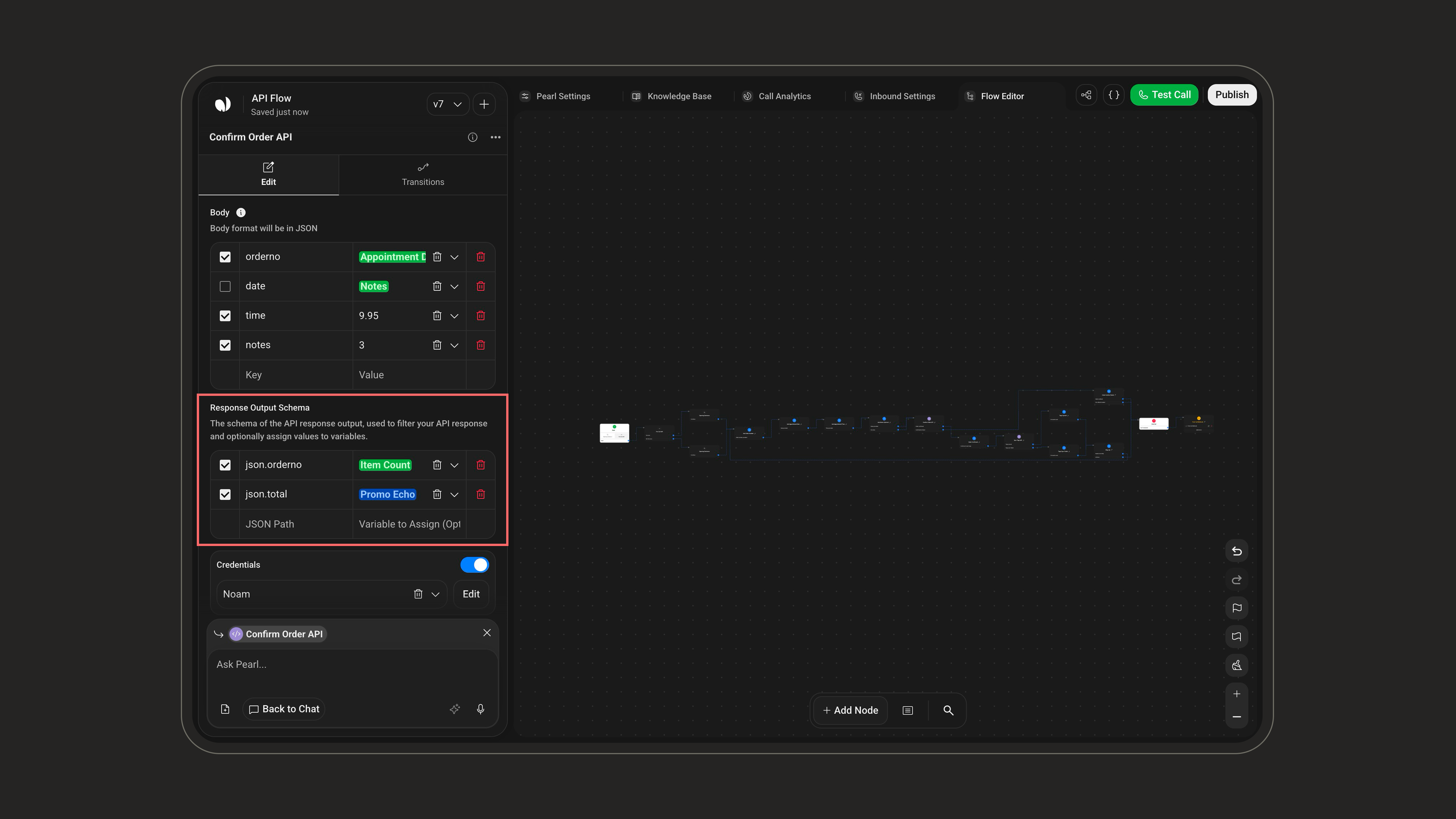 API response output schema configuration